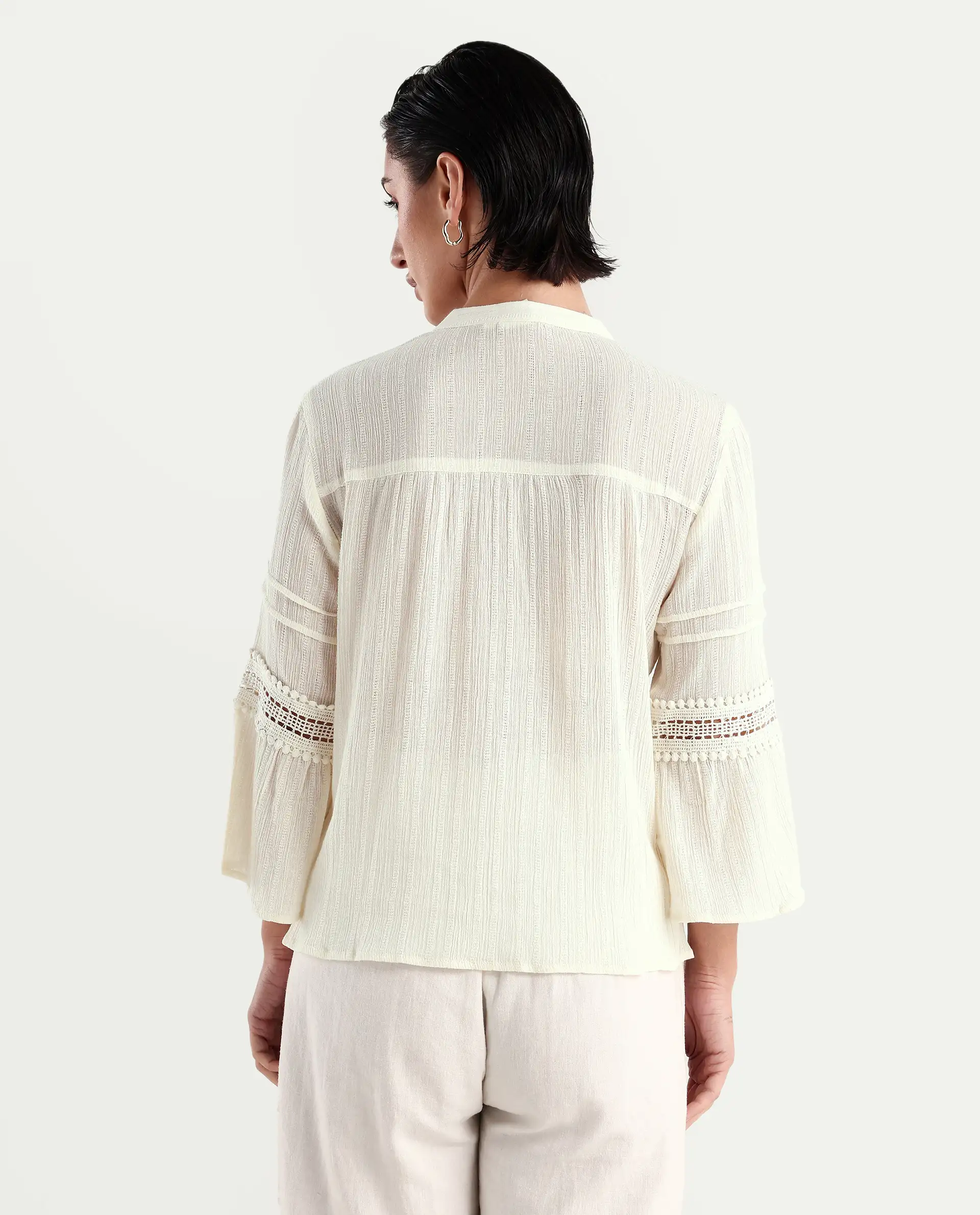 Rareism Women's Alonzo Light Beige Cotton Mandarin Collar Plain Regular Fit Top - Image 7