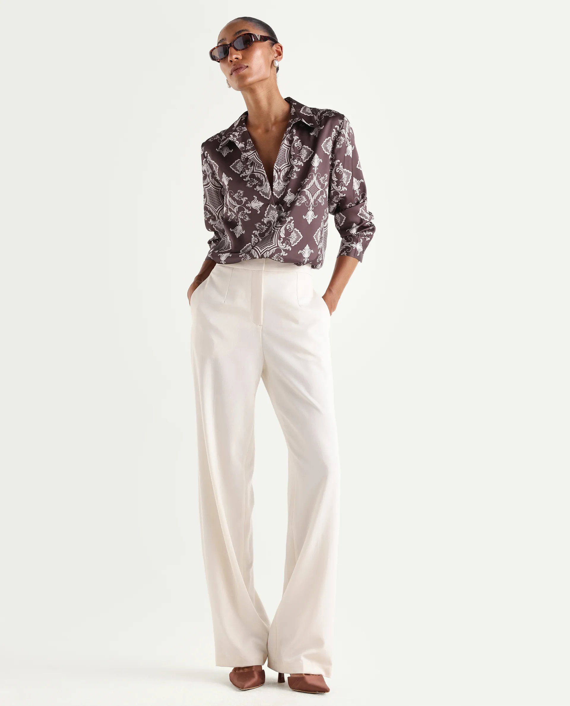 Rareism Women's Alor Brown Polyester Full Sleeve Spread Collar Relaxed Fit Printed Shirt - Image 2