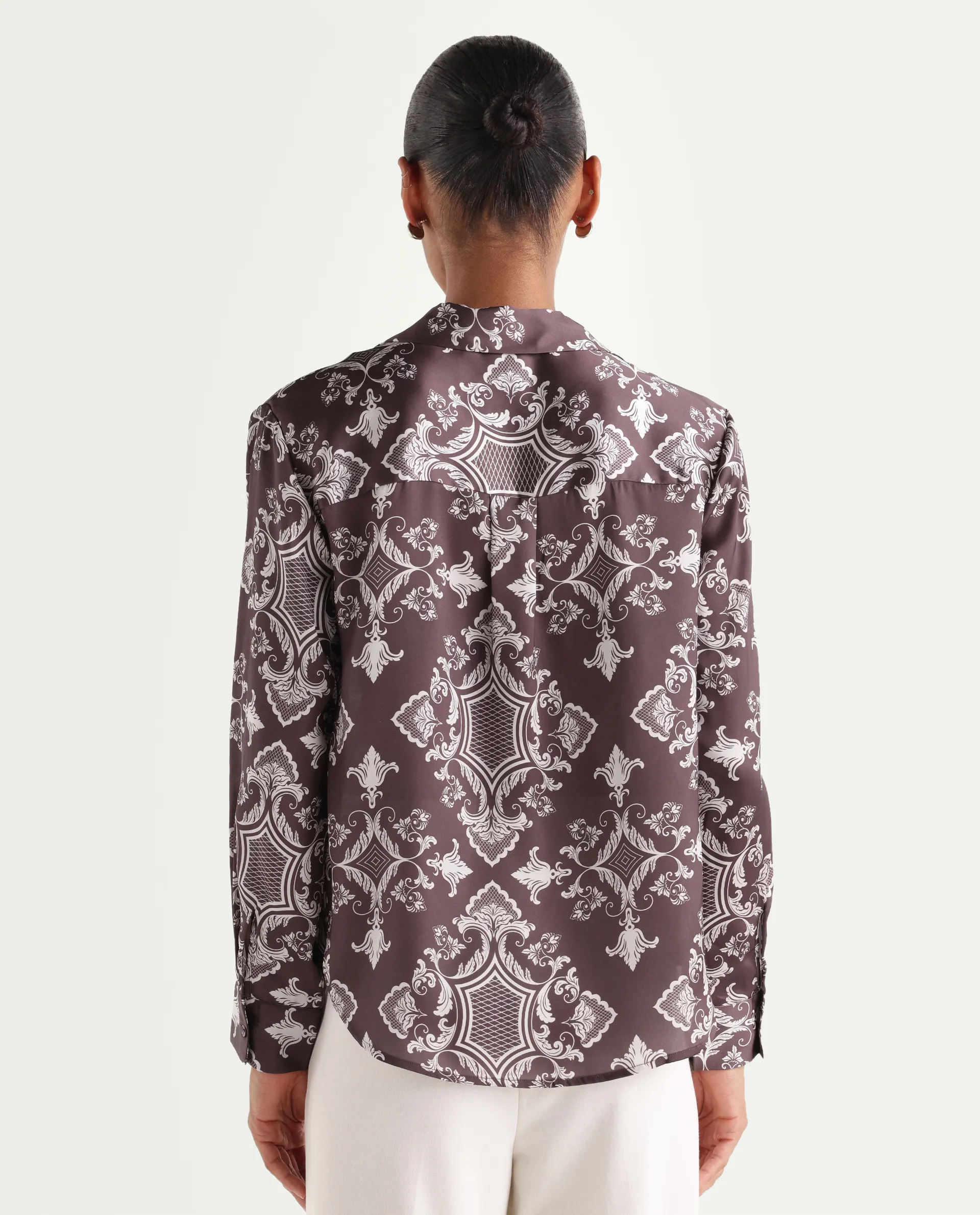 Rareism Women's Alor Brown Polyester Full Sleeve Spread Collar Relaxed Fit Printed Shirt - Image 7
