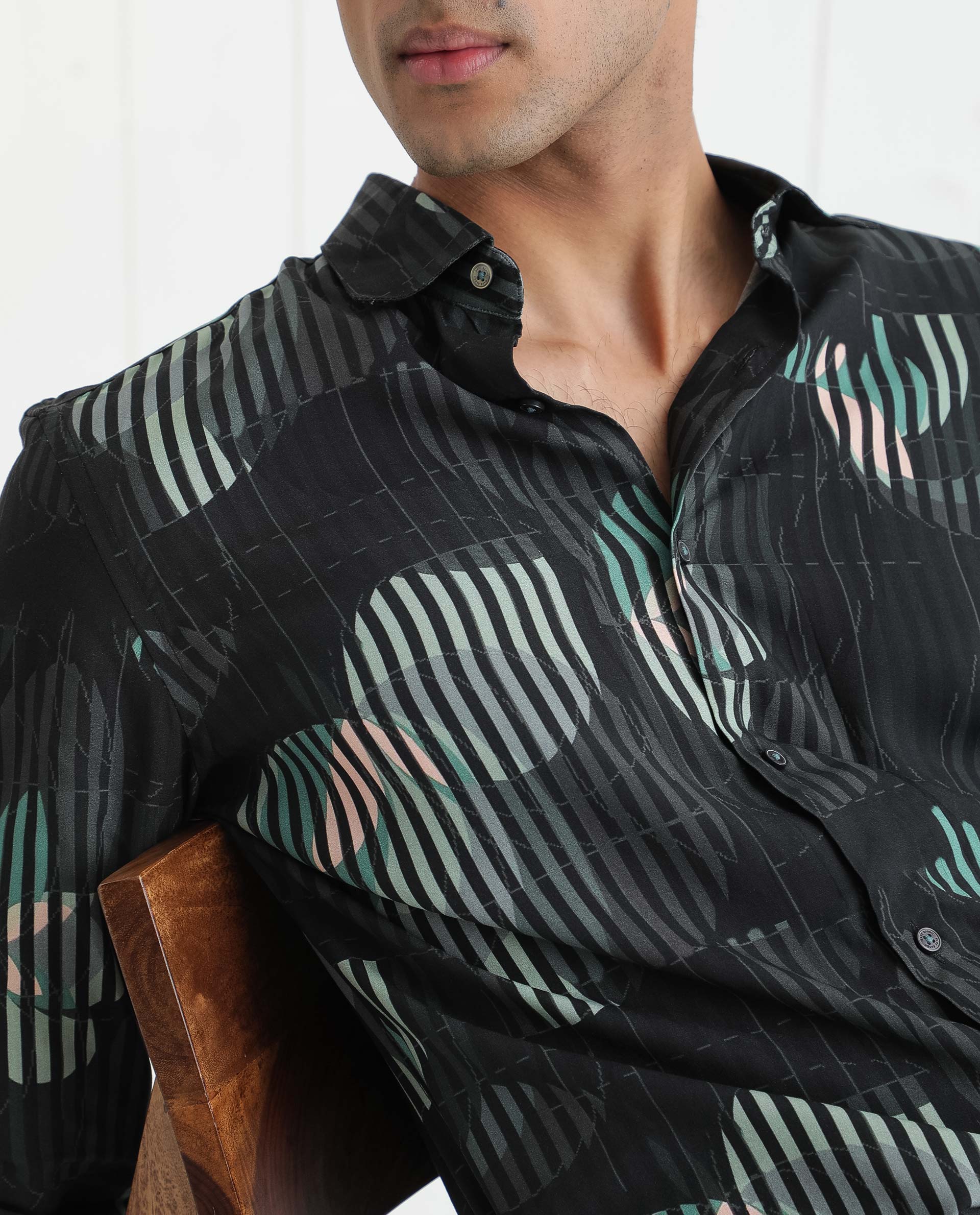 Rare Rabbit Men's Alora Black Viscose Floral Print Regular Fit Full Sleeve Collared Shirt - Image 2