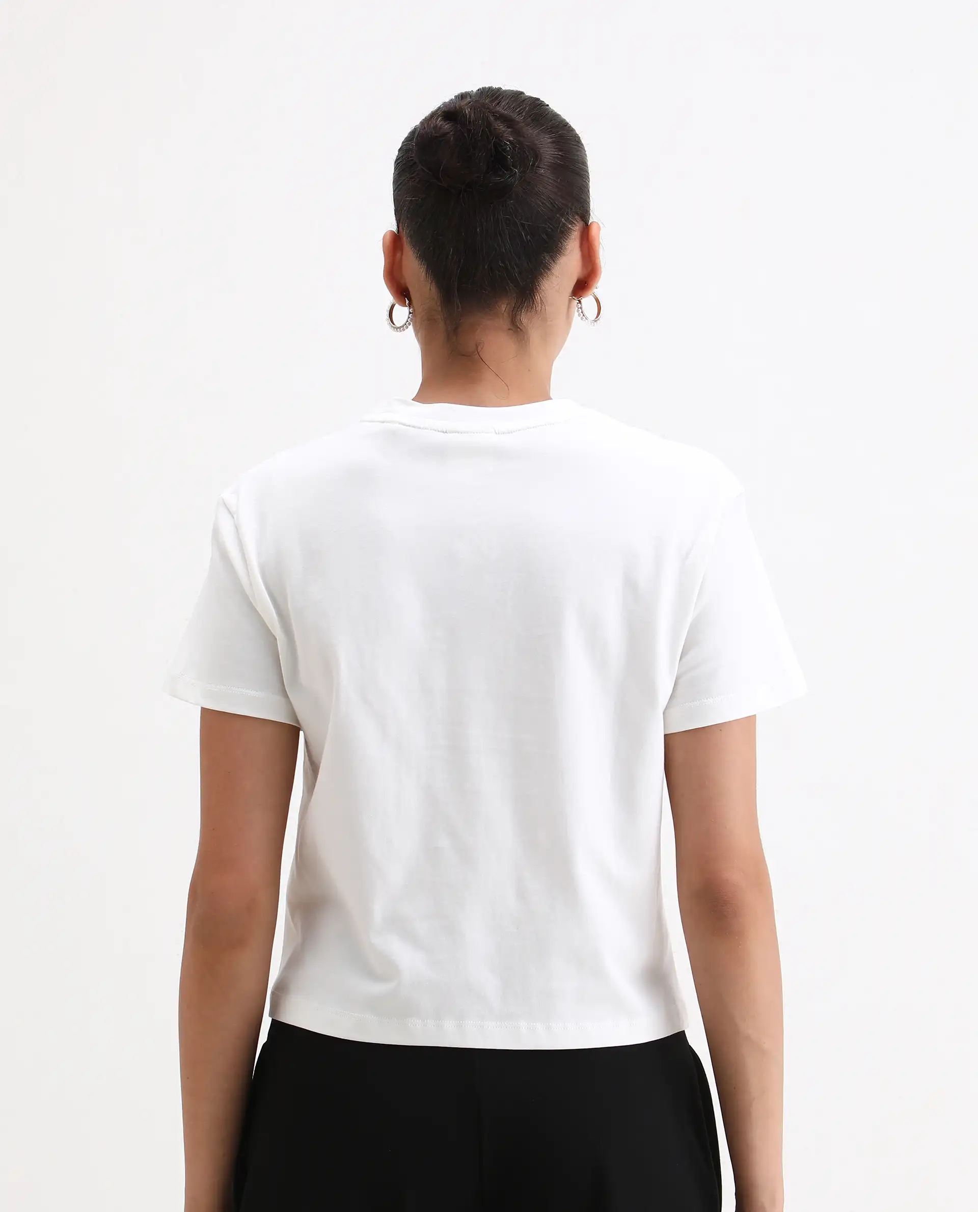 Rareism Women's Alore Off White Cotton Blend Crew Neck Graphic Print Crop Regular Fit T-Shirt - Image 4