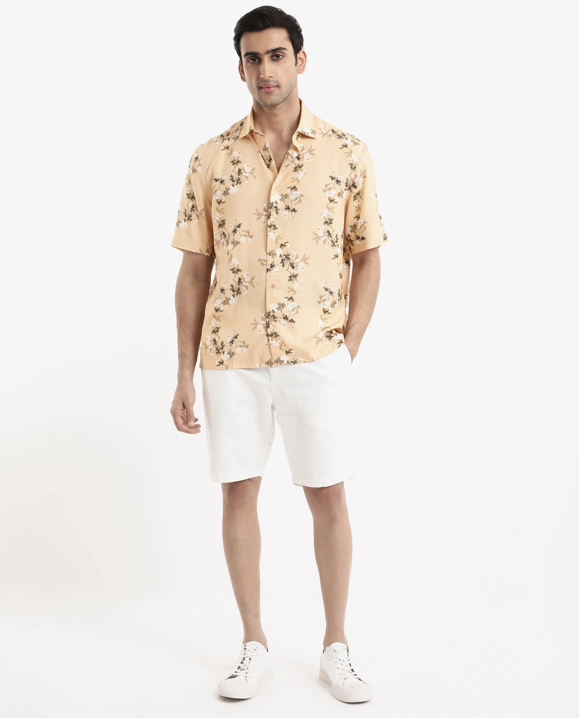 Rare Rabbit Men's Alpher Beige Viscose Floral Print Boxy Fit Half Sleeve Collared Shirt - Image 2