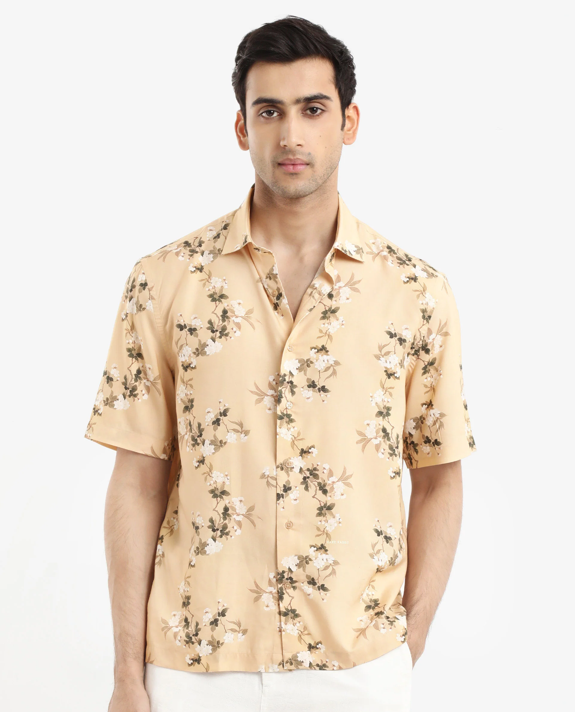 Rare Rabbit Men's Alpher Beige Viscose Floral Print Boxy Fit Half Sleeve Collared Shirt - Image 3