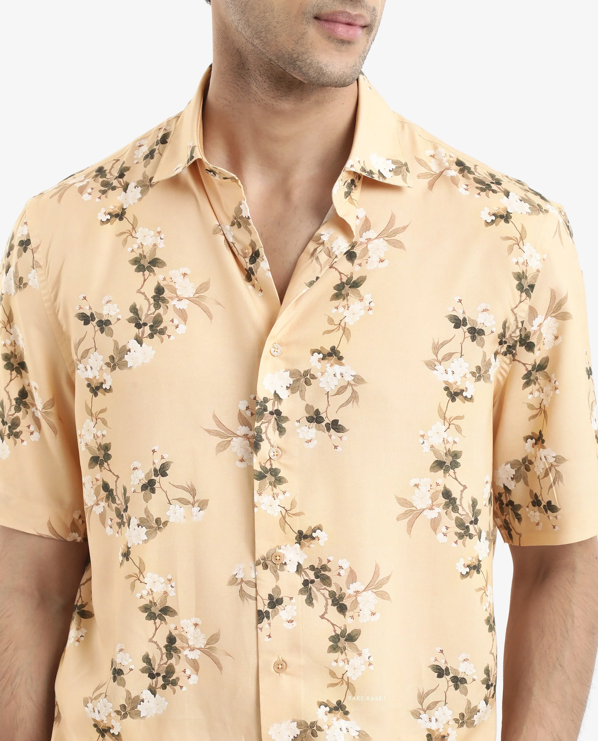Rare Rabbit Men's Alpher Beige Viscose Floral Print Boxy Fit Half Sleeve Collared Shirt - Image 4