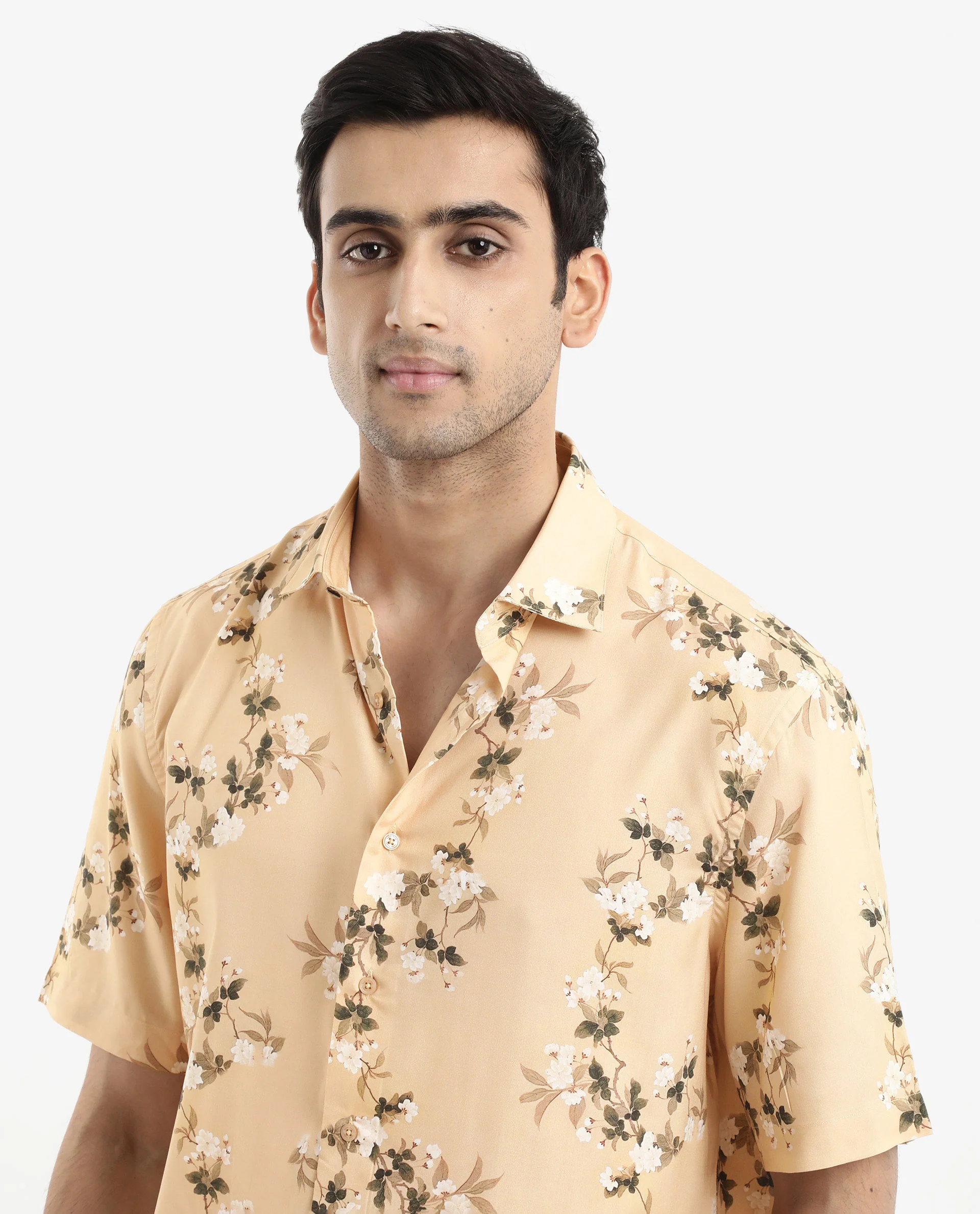 Rare Rabbit Men's Alpher Beige Viscose Floral Print Boxy Fit Half Sleeve Collared Shirt - Image 5