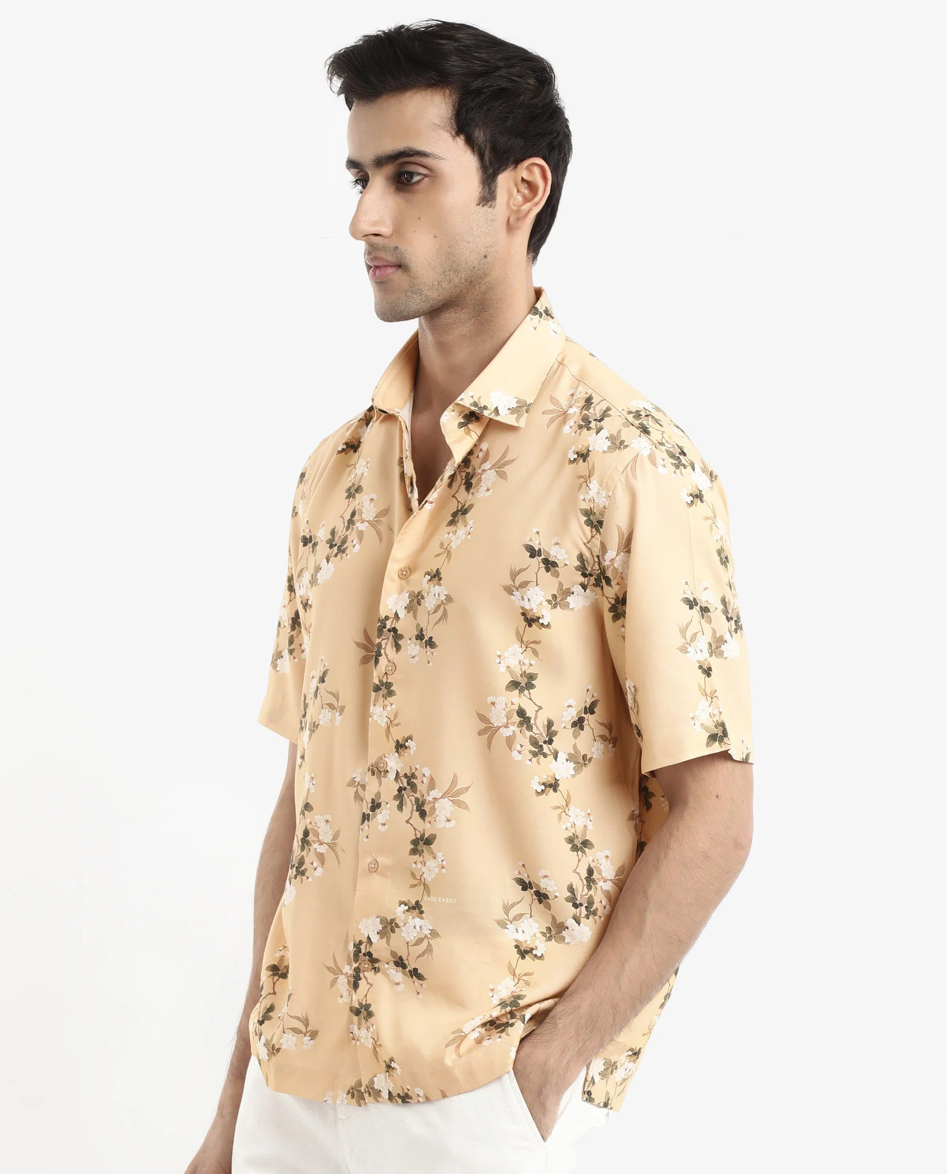 Rare Rabbit Men's Alpher Beige Viscose Floral Print Boxy Fit Half Sleeve Collared Shirt - Image 7