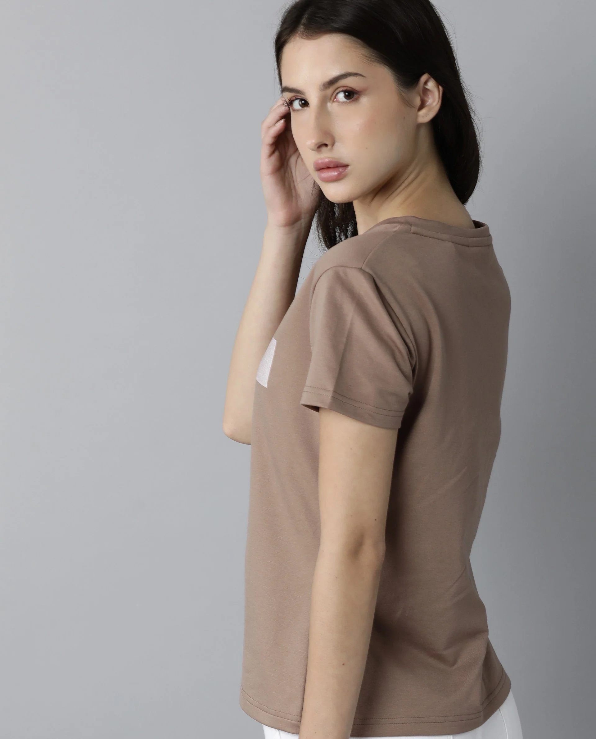 Rareism Womens Alpine Peach T-Shirt Polycotton Fabric Regular Fit Short Sleeves V Neck - Image 6