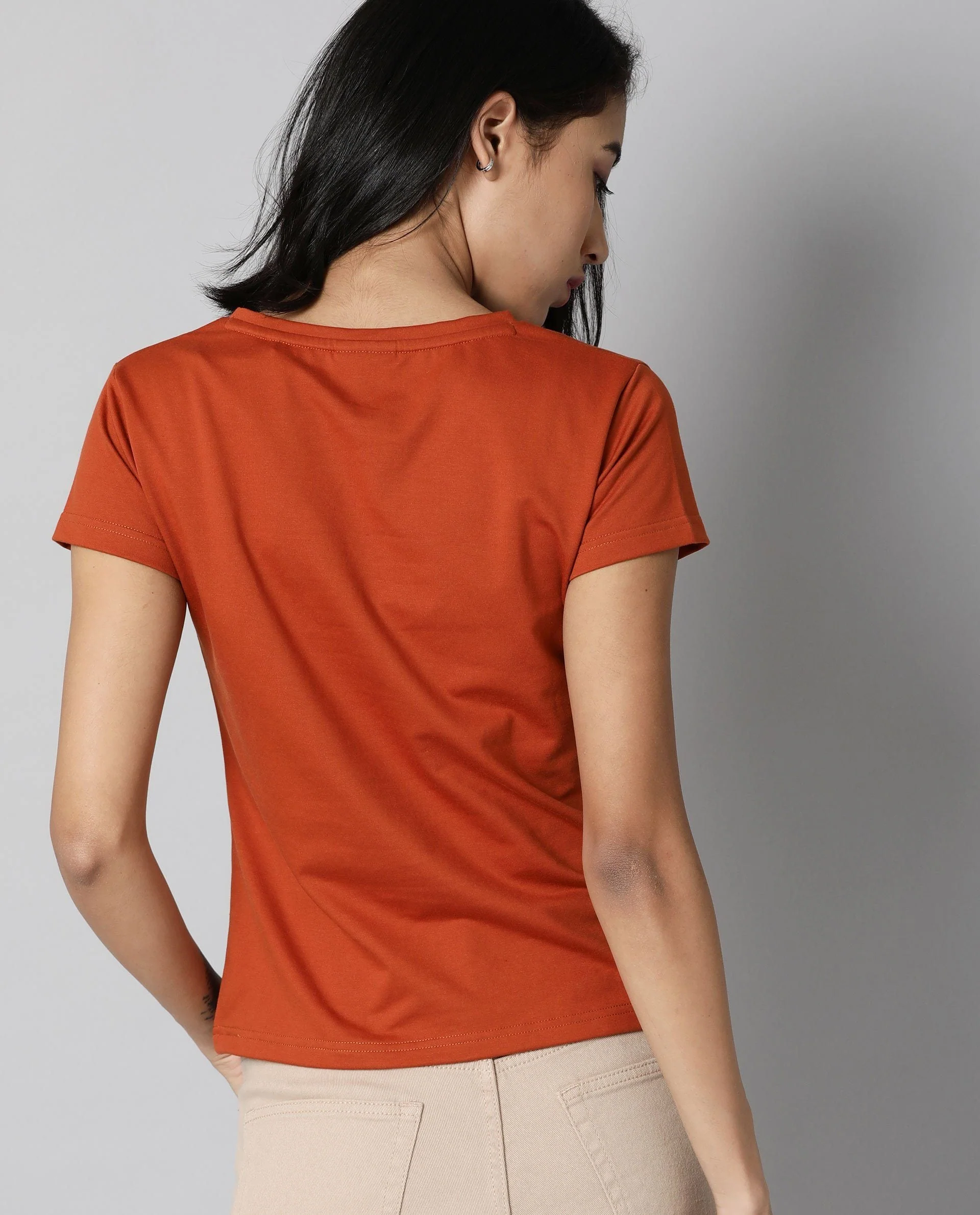 Rareism Womens Alpine Rust T-Shirt Polycotton Fabric Regular Fit Short Sleeves V Neck - Image 3