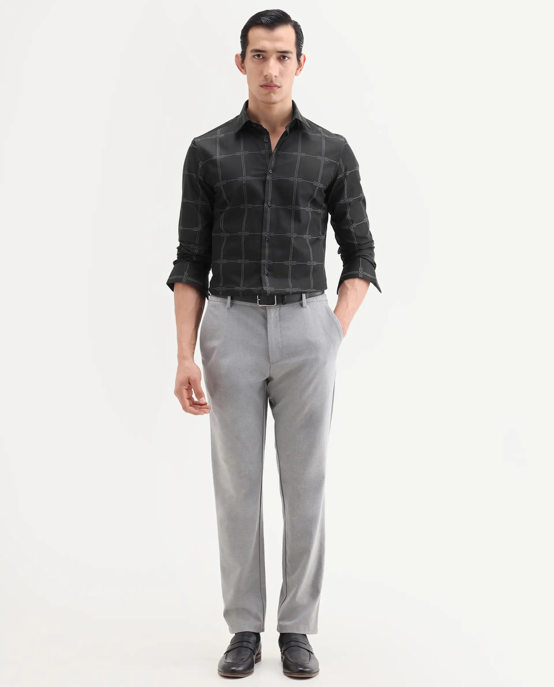 Rare Rabbit Men's Alte Black Cotton Fabric Full Sleeve Spread Collar Button Regular Checked Shirt - Image 2