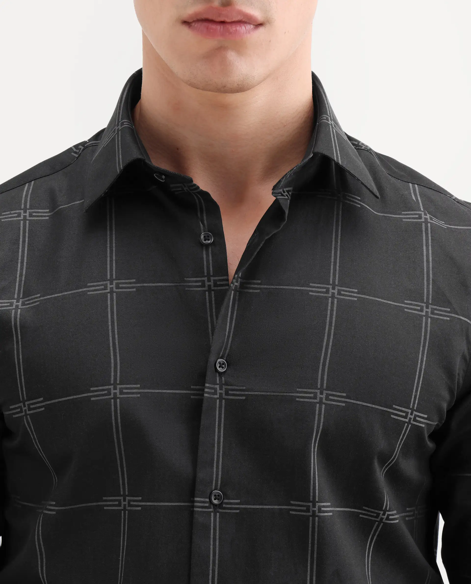 Rare Rabbit Men's Alte Black Cotton Fabric Full Sleeve Spread Collar Button Regular Checked Shirt - Image 3