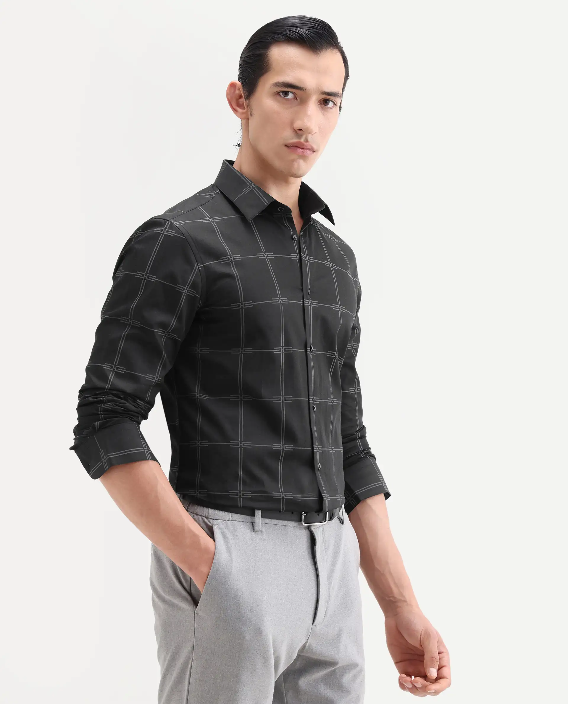 Rare Rabbit Men's Alte Black Cotton Fabric Full Sleeve Spread Collar Button Regular Checked Shirt - Image 6