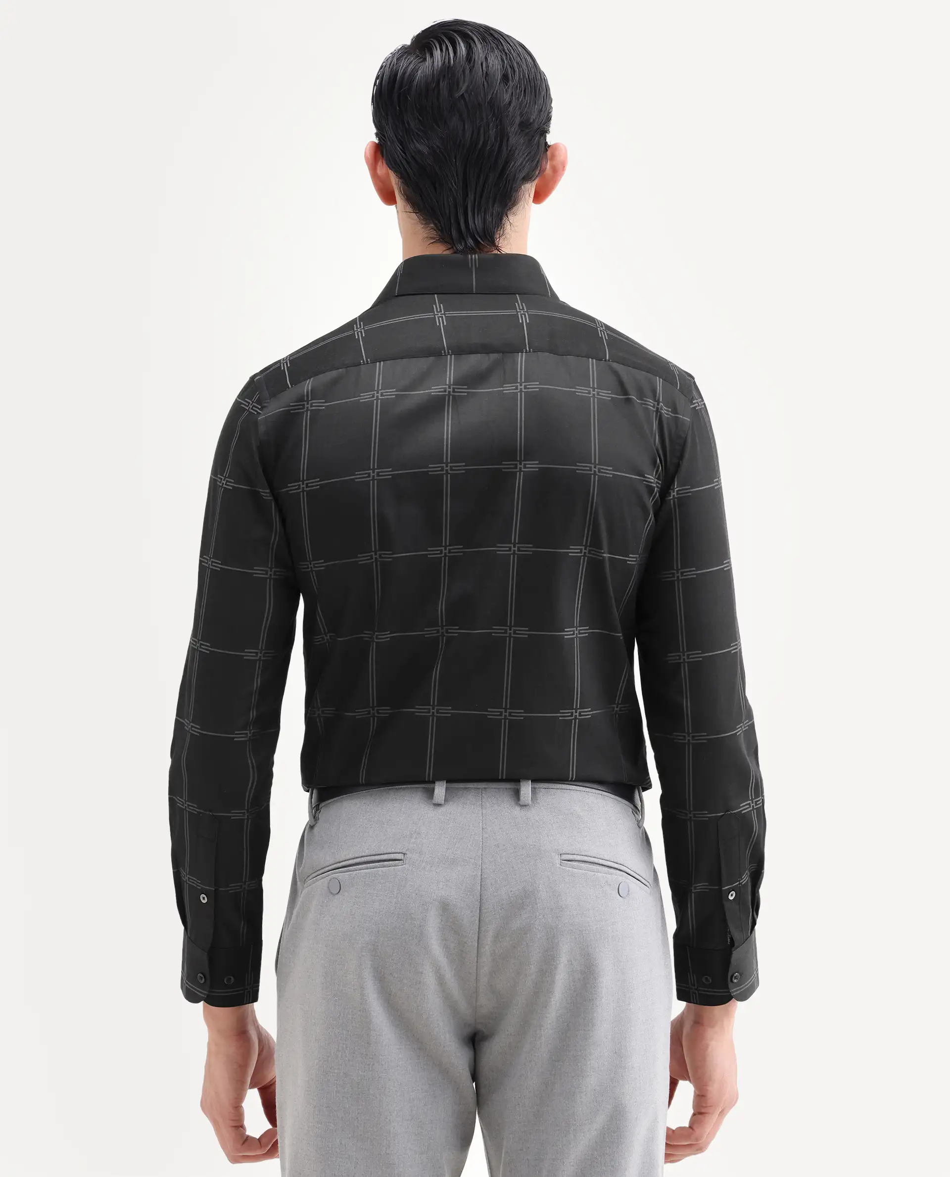 Rare Rabbit Men's Alte Black Cotton Fabric Full Sleeve Spread Collar Button Regular Checked Shirt - Image 7