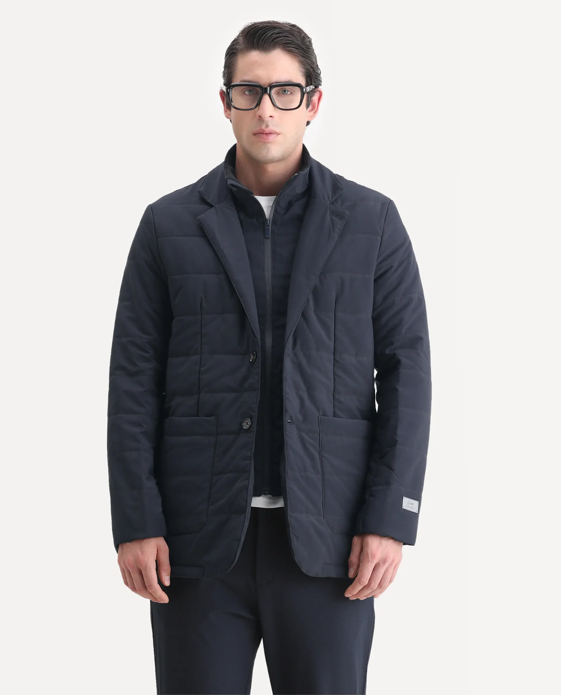 Rare Rabbit Men's Alter Navy Polyester Plain Regular Fit Full Sleeve Lapel Neck Jacket
