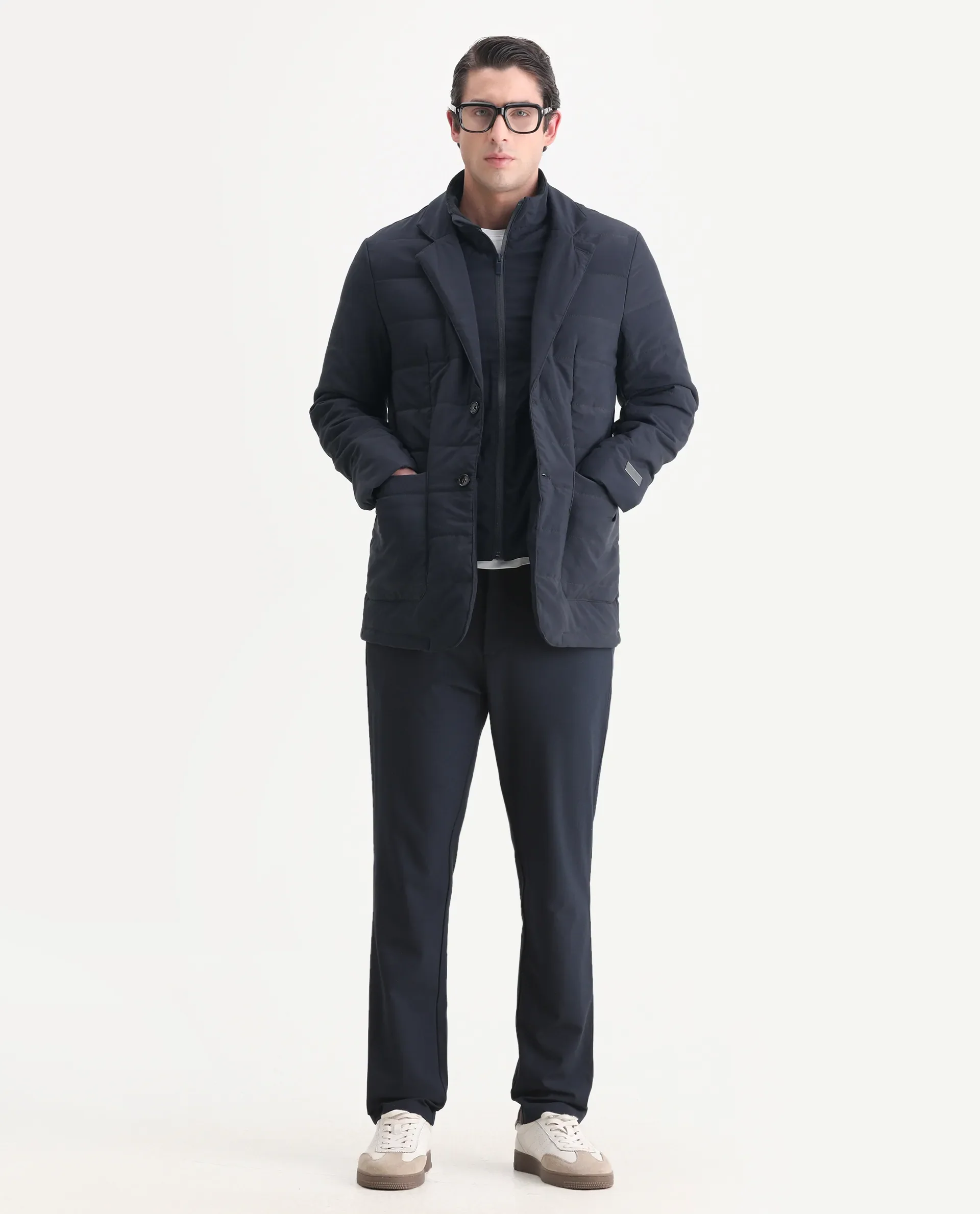 Rare Rabbit Men's Alter Navy Polyester Plain Regular Fit Full Sleeve Lapel Neck Jacket - Image 2