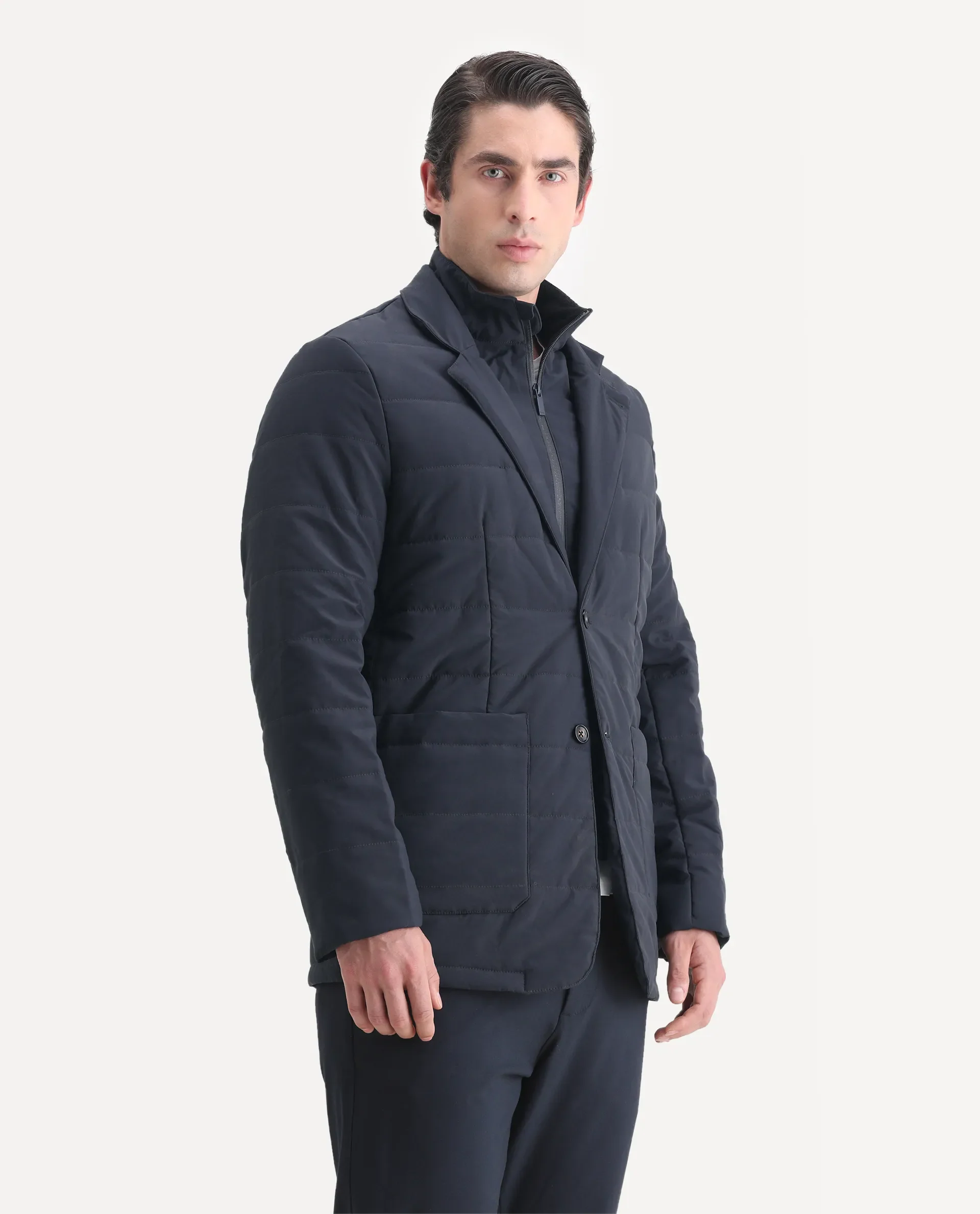 Rare Rabbit Men's Alter Navy Polyester Plain Regular Fit Full Sleeve Lapel Neck Jacket - Image 4