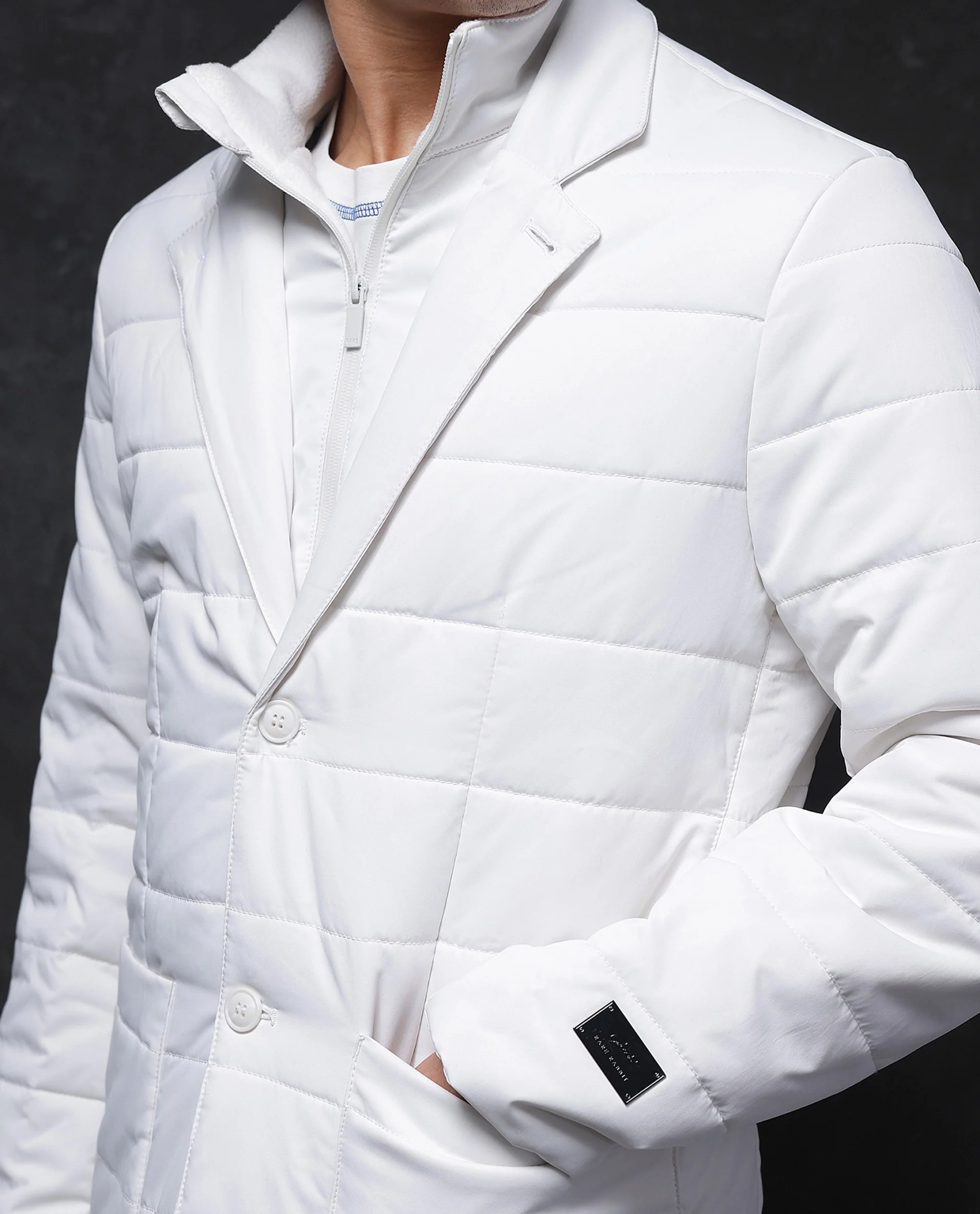 Rare Rabbit Men's Alter Off White Polyester Plain Regular Fit Full Sleeve Lapel Neck Jacket - Image 3