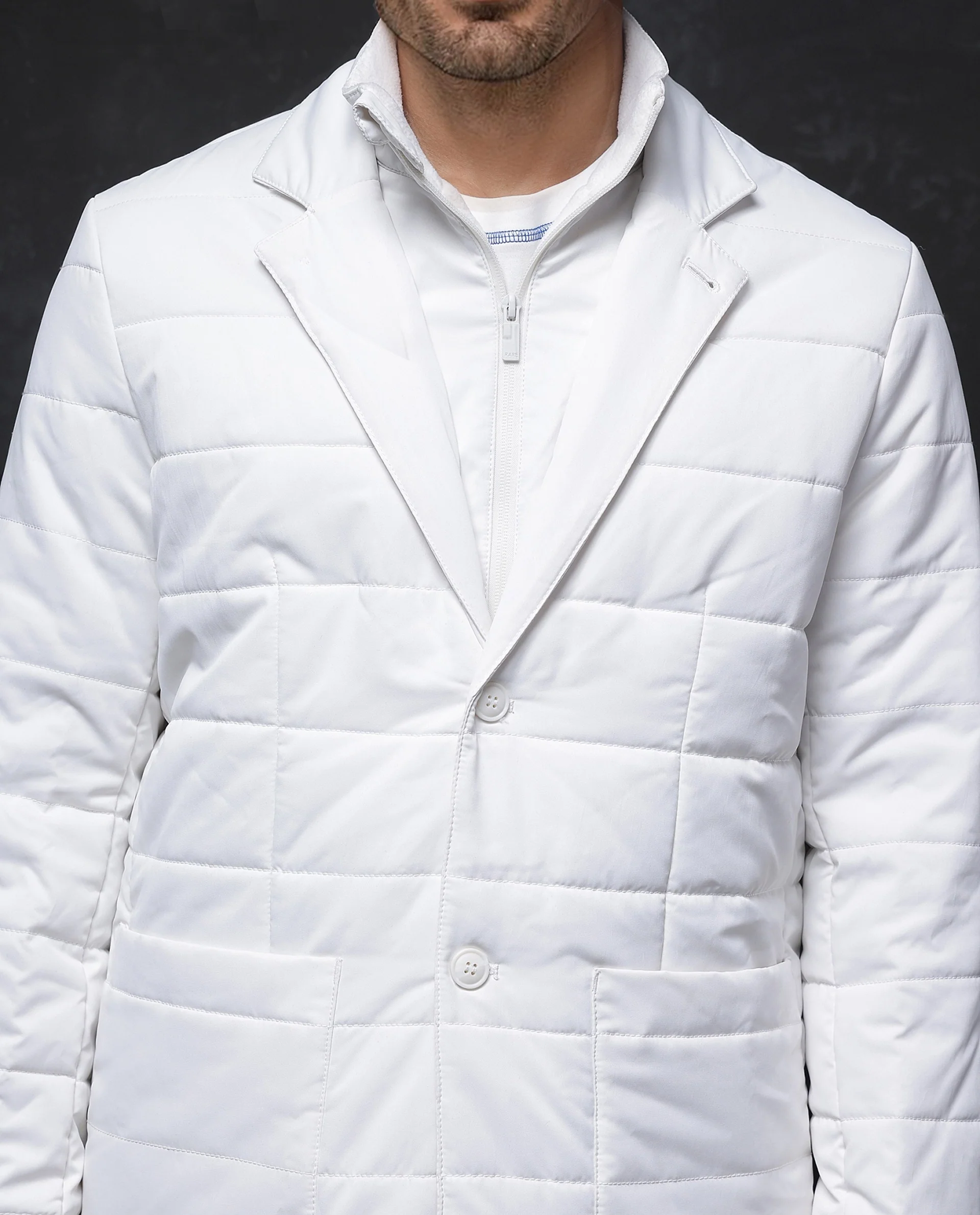 Rare Rabbit Men's Alter Off White Polyester Plain Regular Fit Full Sleeve Lapel Neck Jacket - Image 8