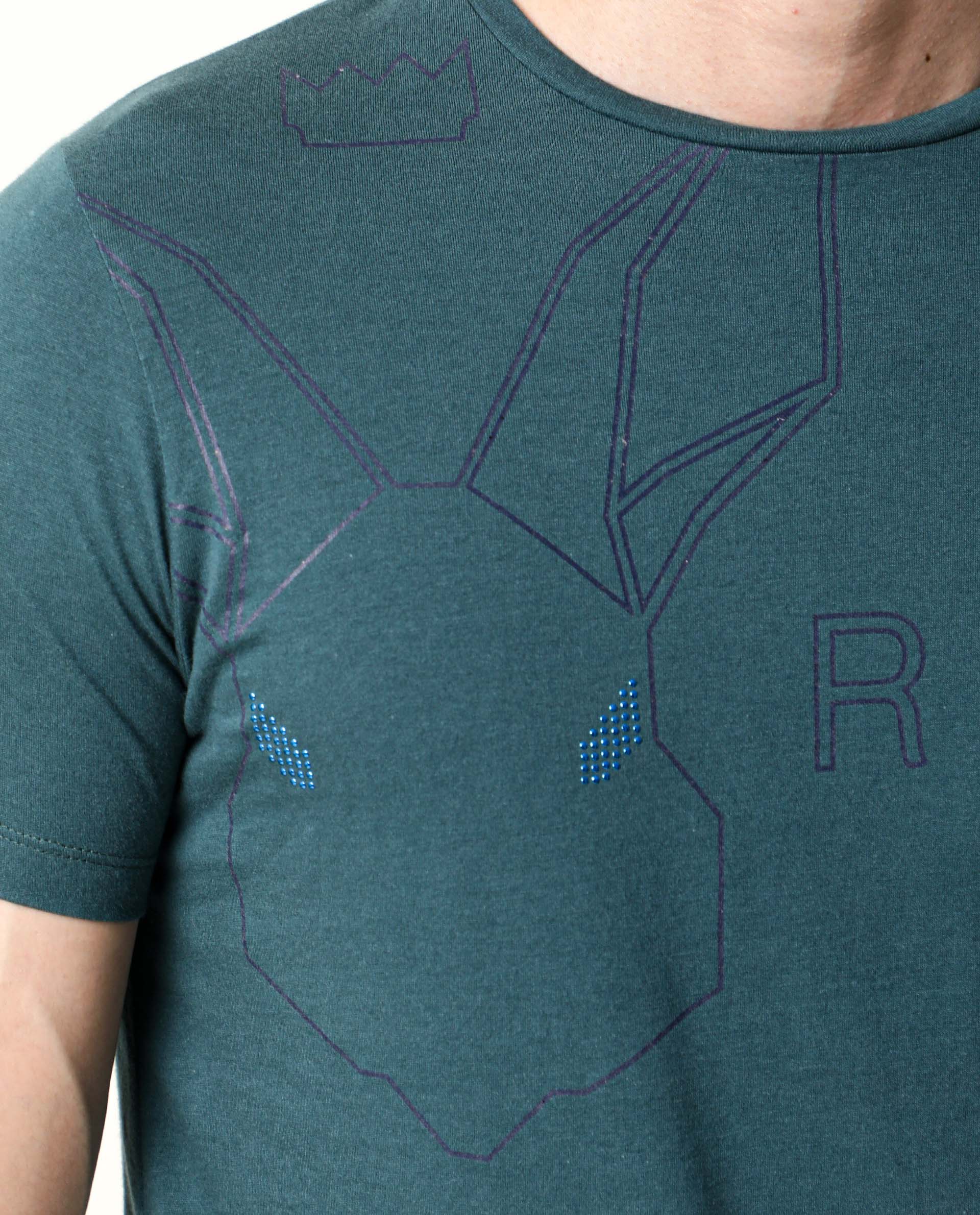 Rare Rabbit Men's Alure Petrol Cotton Graphic Print Slim Fit Half Sleeve Crew Neck T-Shirt - Image 4