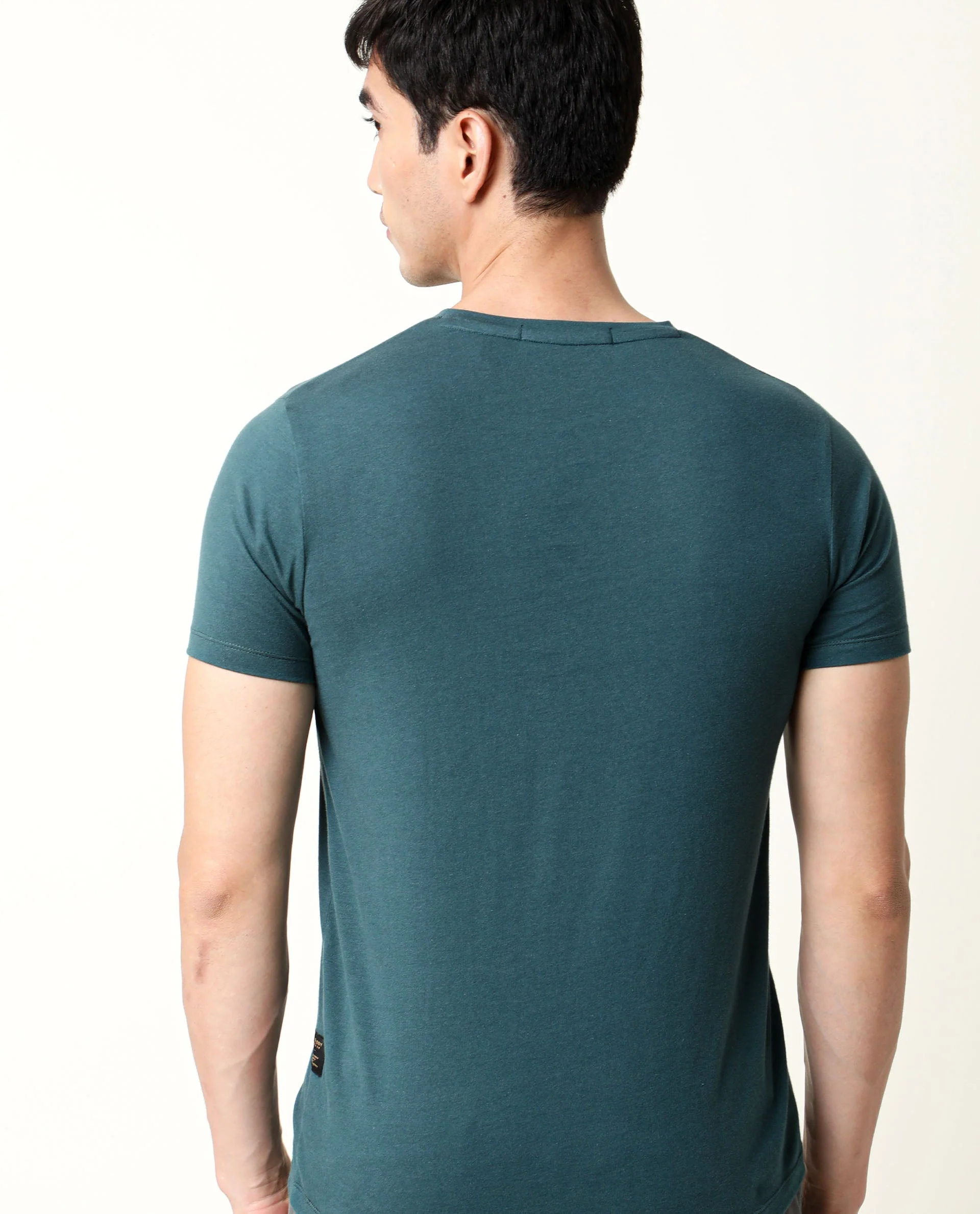 Rare Rabbit Men's Alure Petrol Cotton Graphic Print Slim Fit Half Sleeve Crew Neck T-Shirt - Image 5