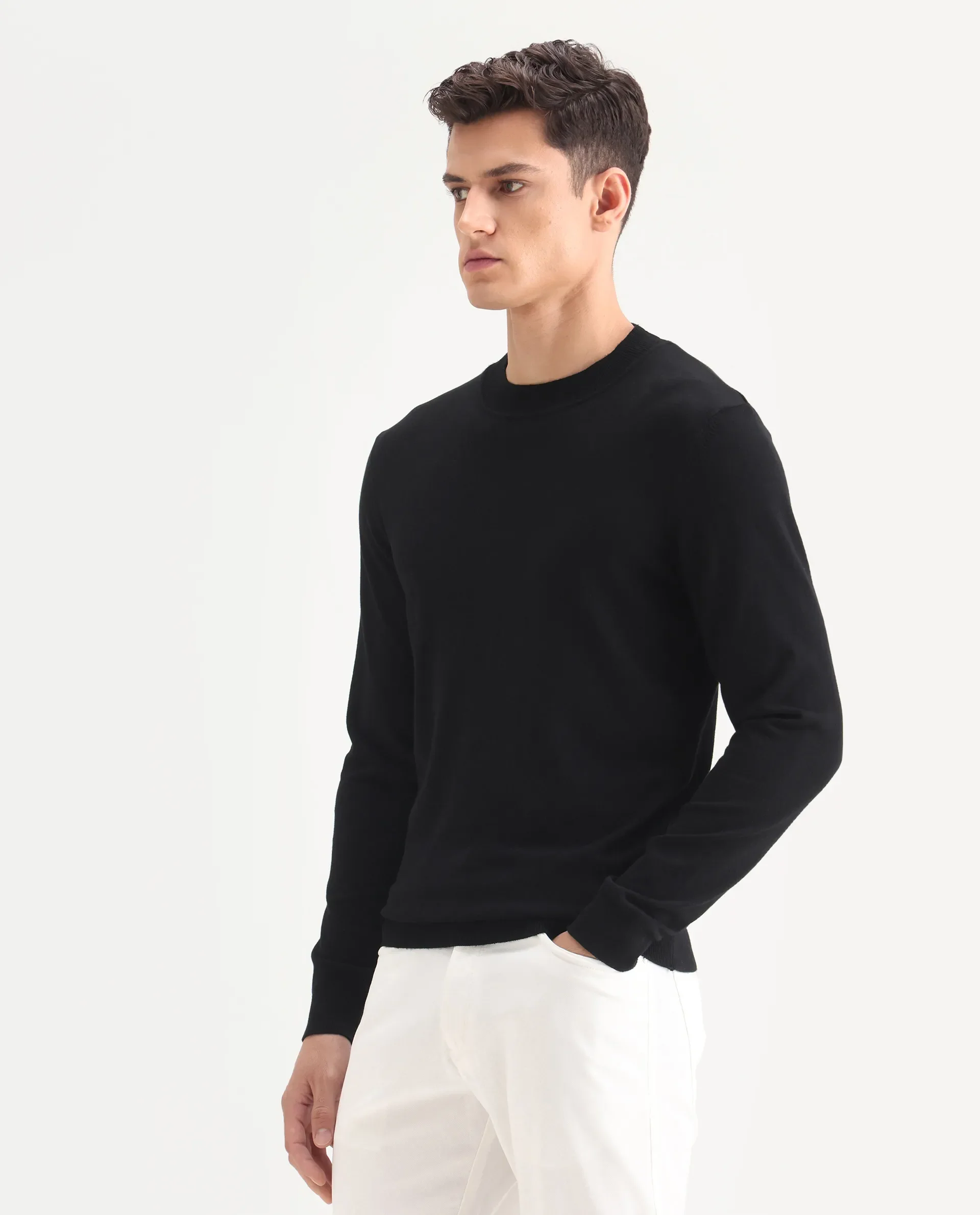 Rare Rabbit Men's Alva Black Viscose Plain Regular Fit Full Sleeve High Neck Sweater - Image 5