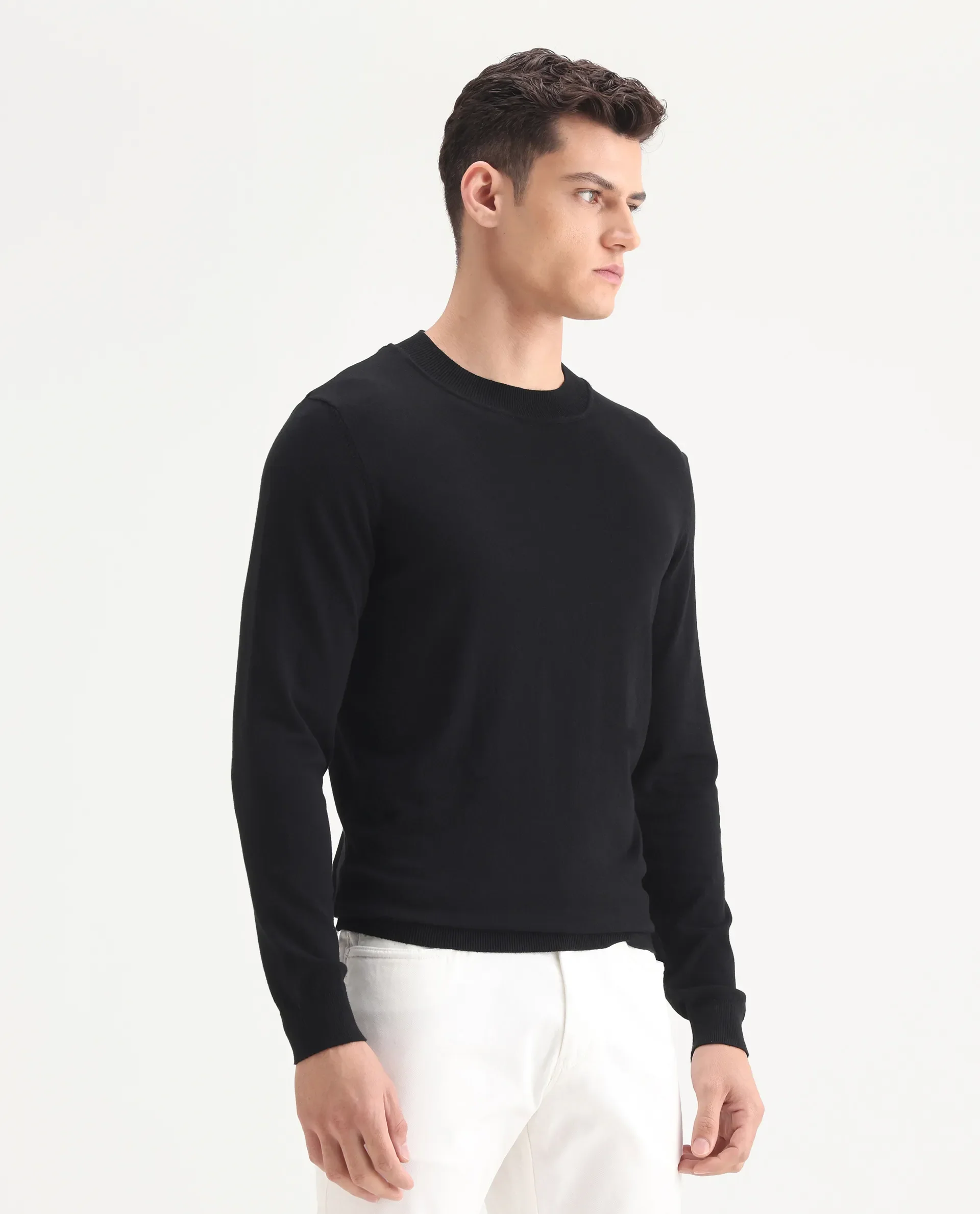 Rare Rabbit Men's Alva Black Viscose Plain Regular Fit Full Sleeve High Neck Sweater - Image 6