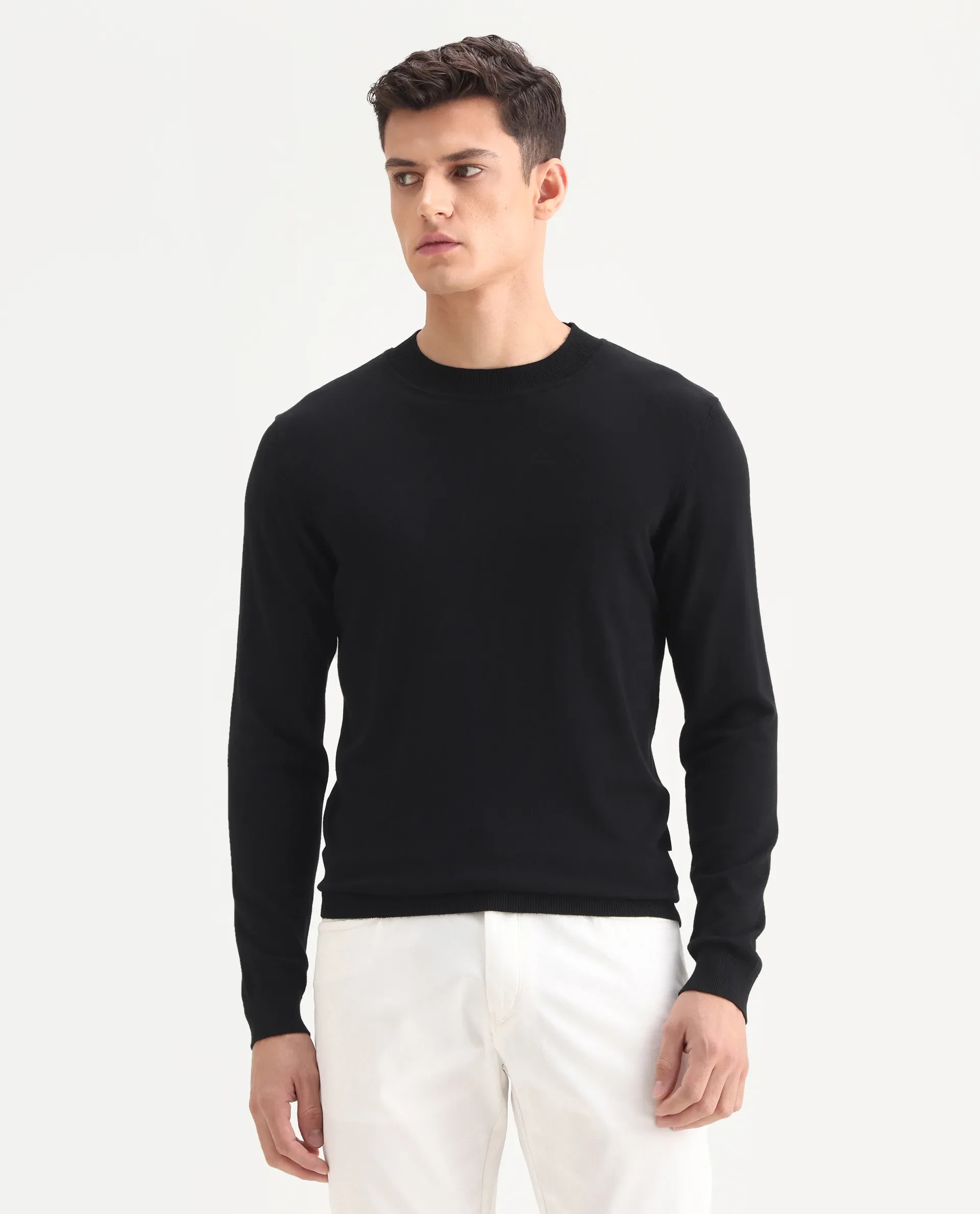 Rare Rabbit Men's Alva Black Viscose Plain Regular Fit Full Sleeve High Neck Sweater - Image 8