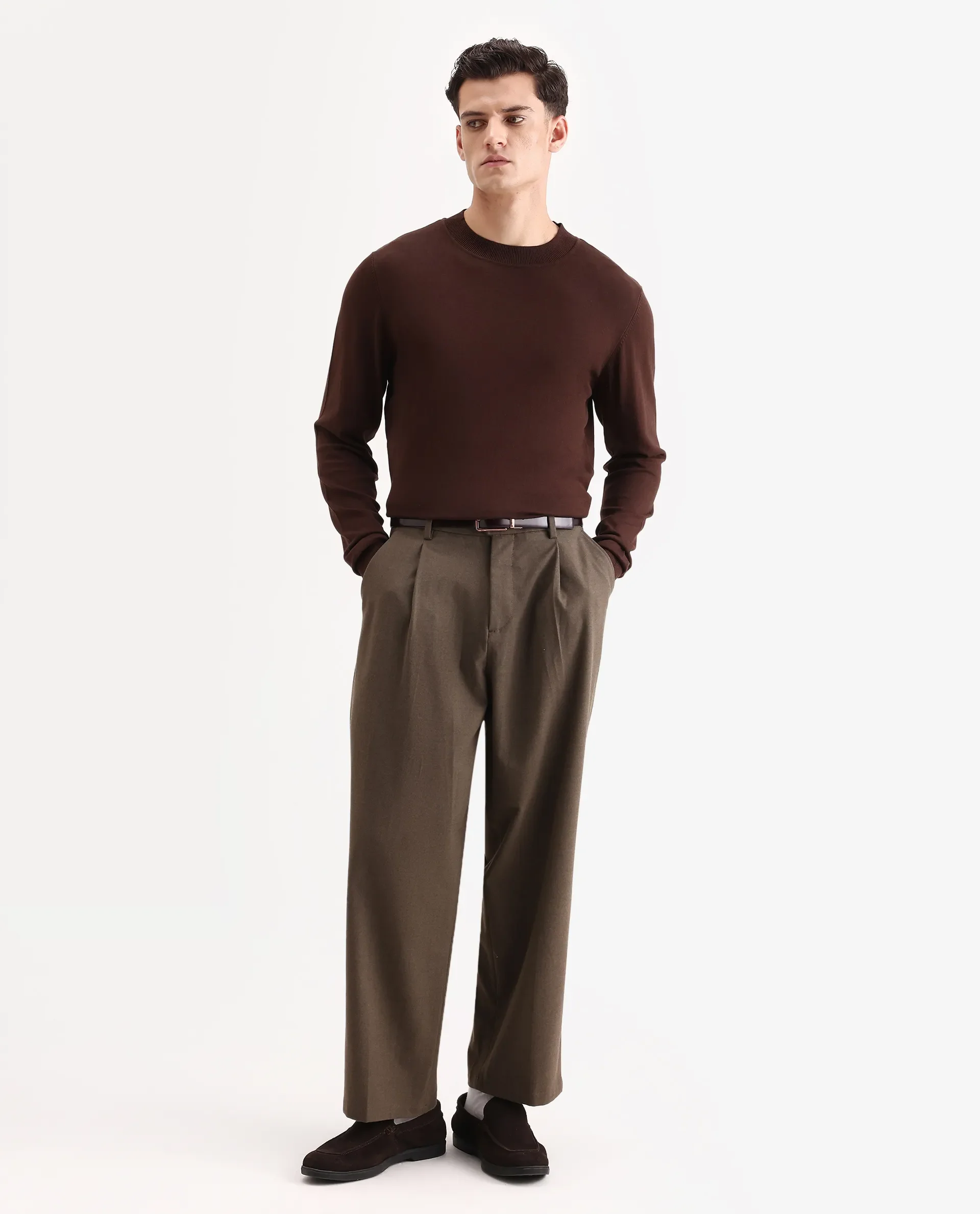 Rare Rabbit Men's Alva Dark Brown Viscose Plain Regular Fit Full Sleeve High Neck Sweater - Image 2