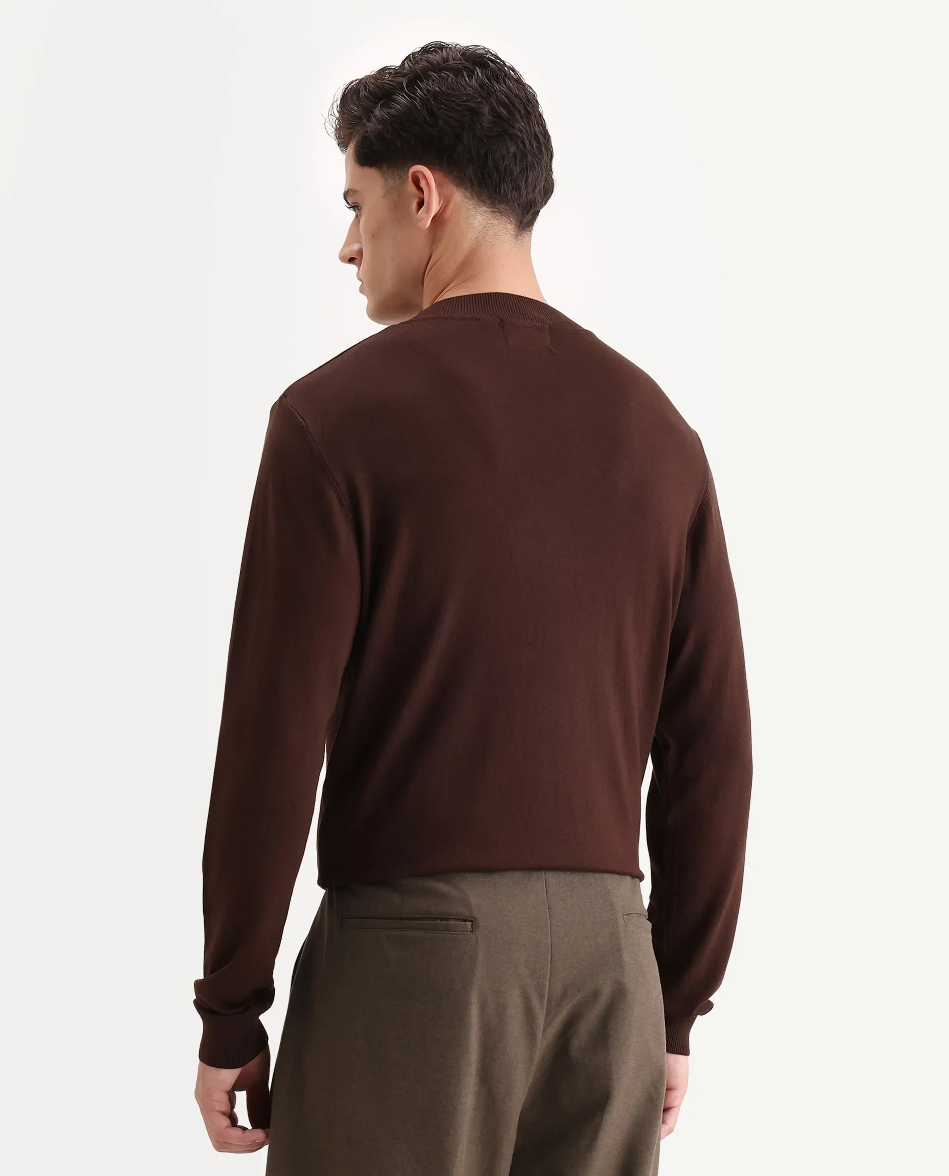 Rare Rabbit Men's Alva Dark Brown Viscose Plain Regular Fit Full Sleeve High Neck Sweater - Image 7