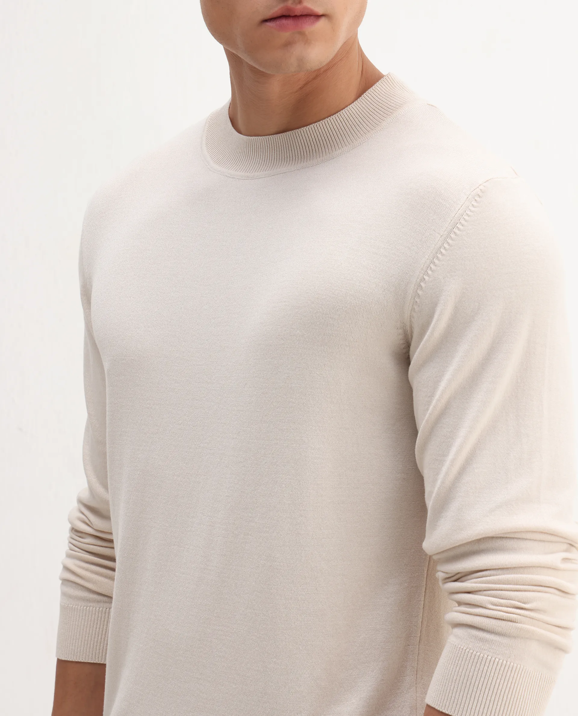Rare Rabbit Men's Alva Off White Viscose Plain Regular Fit Full Sleeve High Neck Sweater - Image 3