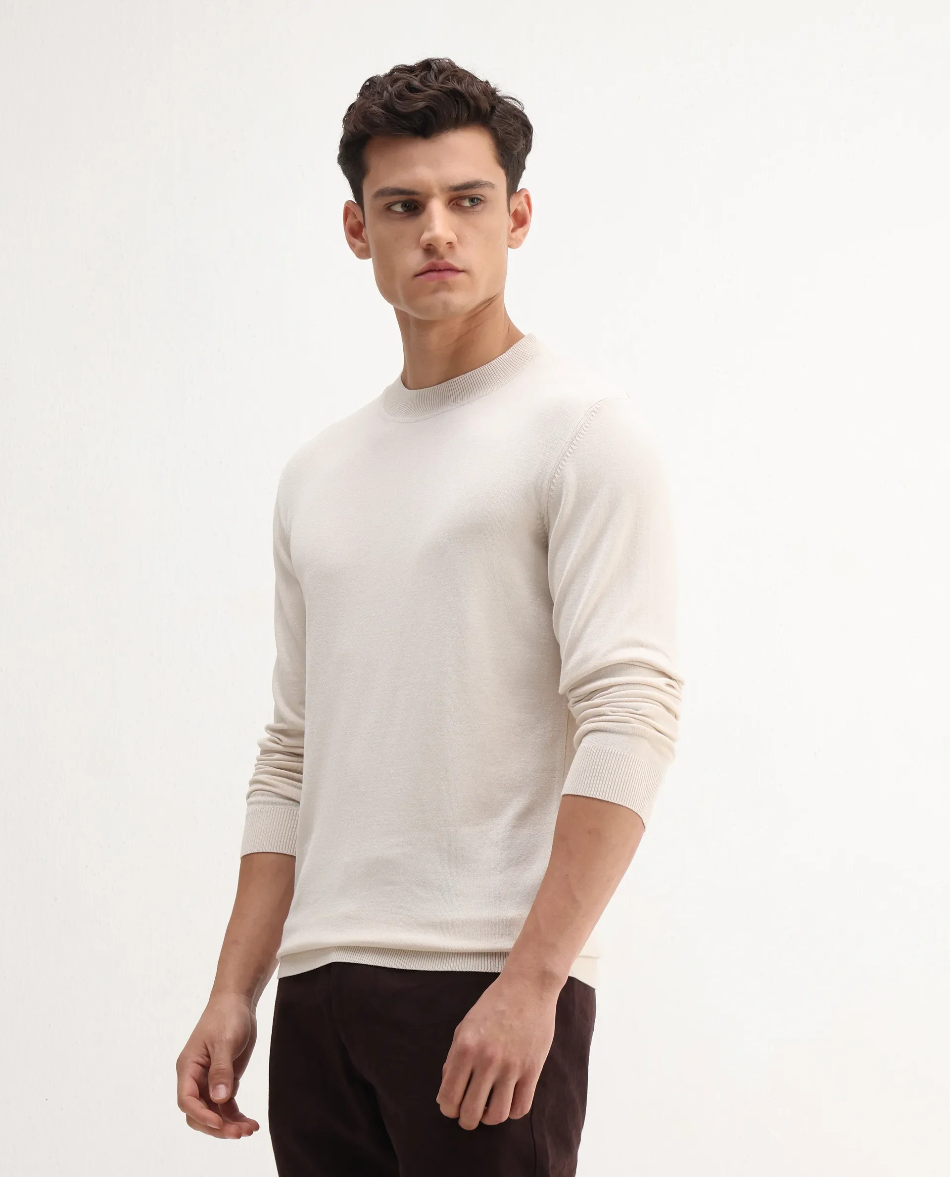 Rare Rabbit Men's Alva Off White Viscose Plain Regular Fit Full Sleeve High Neck Sweater - Image 4