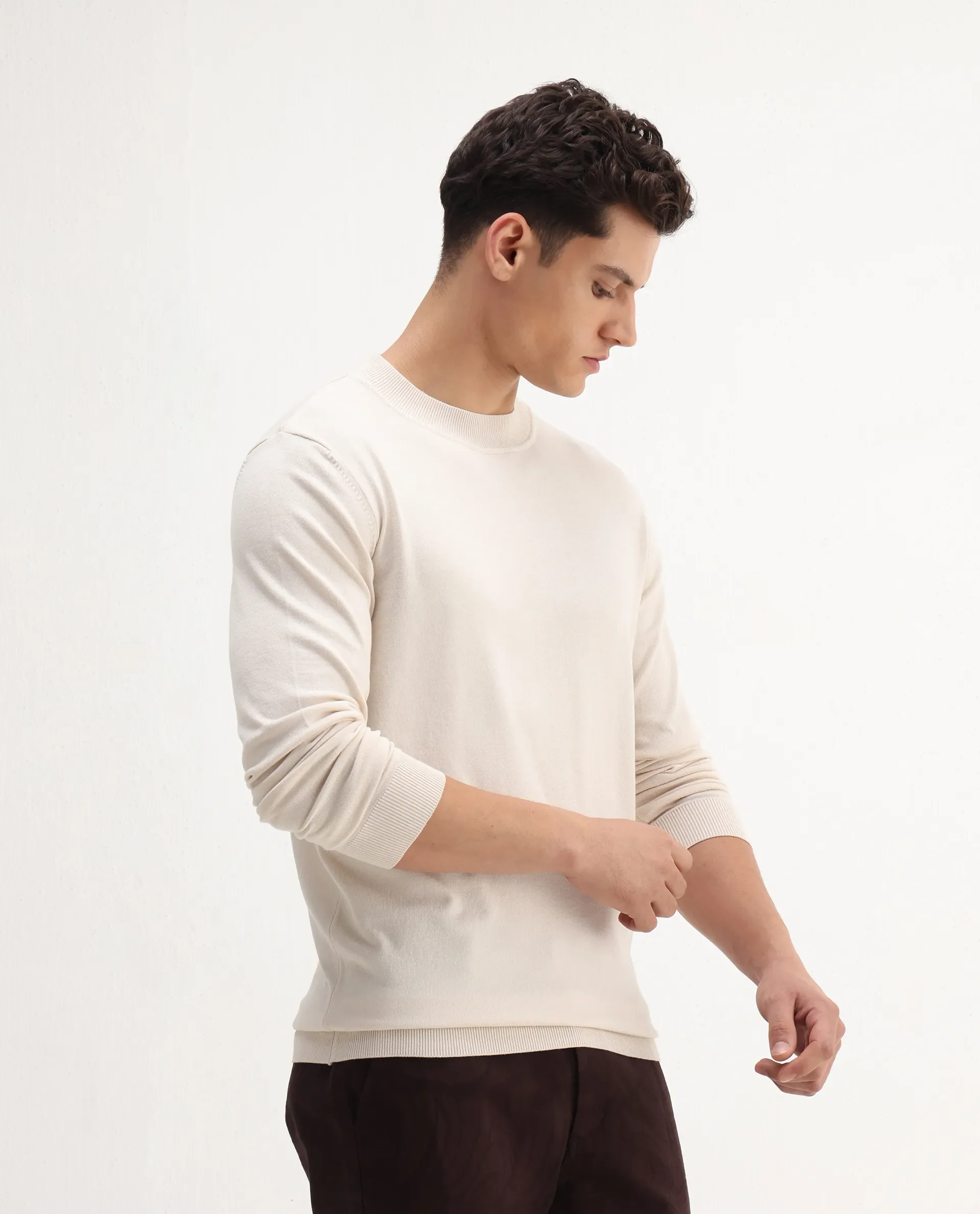 Rare Rabbit Men's Alva Off White Viscose Plain Regular Fit Full Sleeve High Neck Sweater - Image 5
