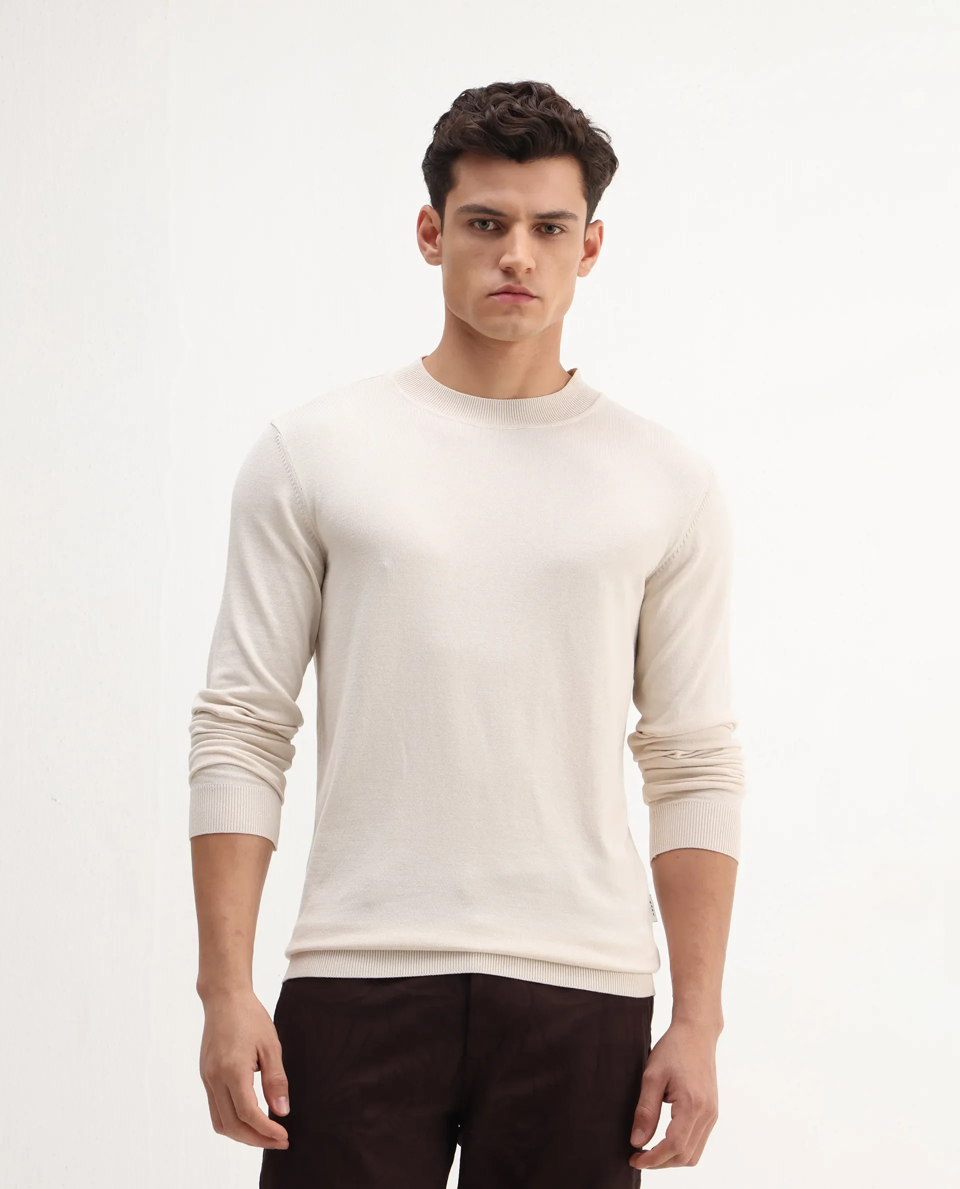 Rare Rabbit Men's Alva Off White Viscose Plain Regular Fit Full Sleeve High Neck Sweater - Image 6