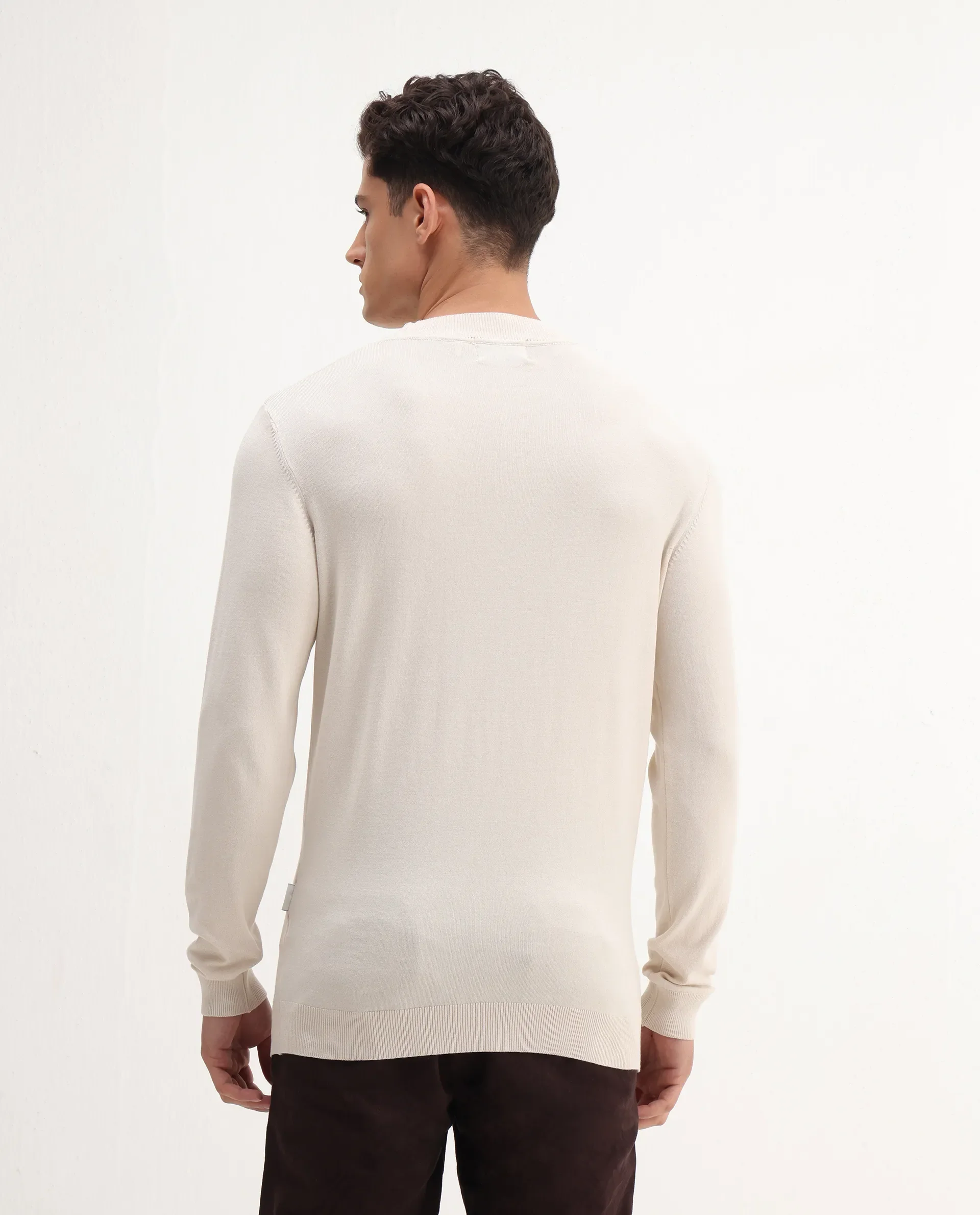 Rare Rabbit Men's Alva Off White Viscose Plain Regular Fit Full Sleeve High Neck Sweater - Image 7