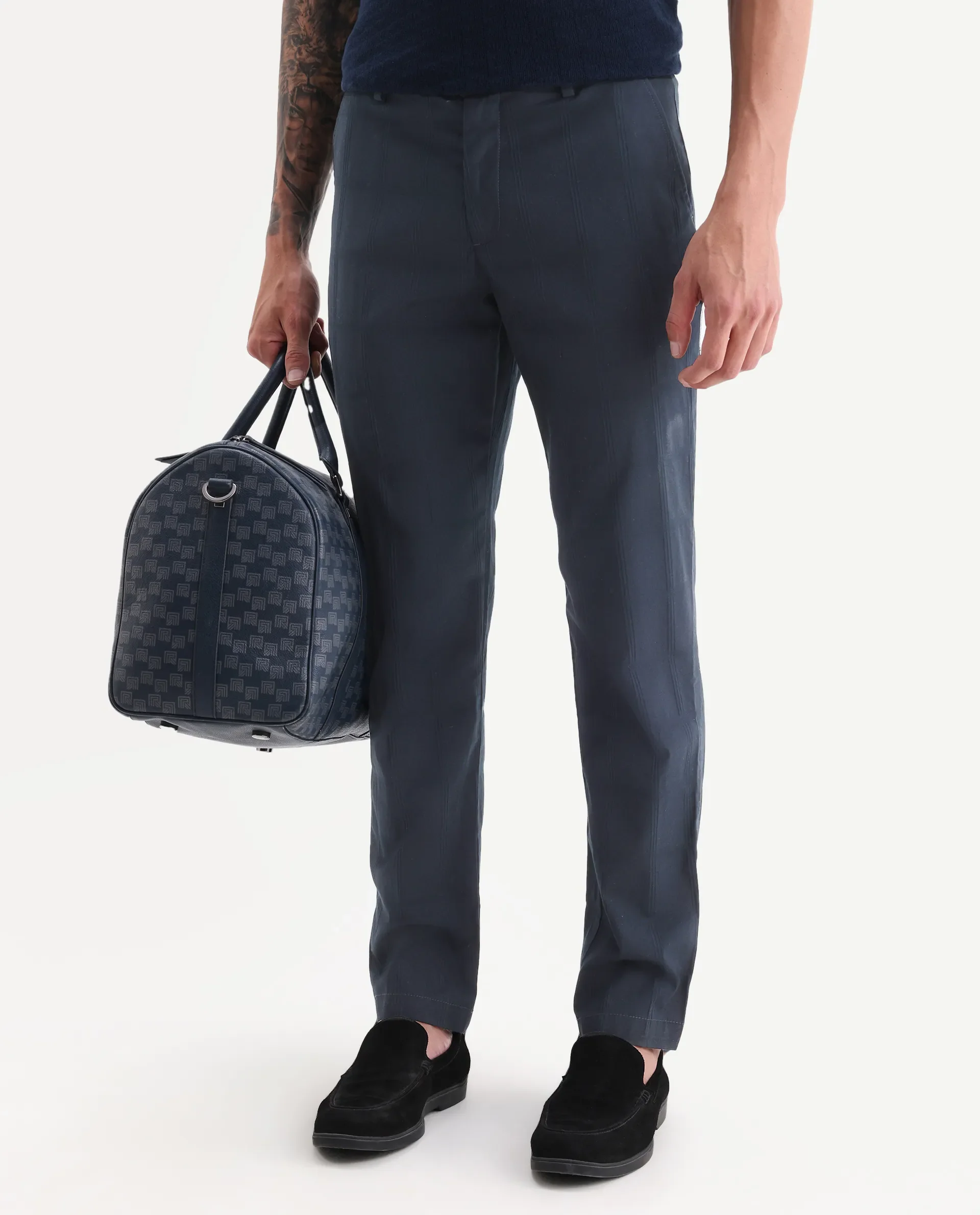 Rare Rabbit Men's Alva Navy Cotton Checked Print Regular Fit Trouser - Image 2