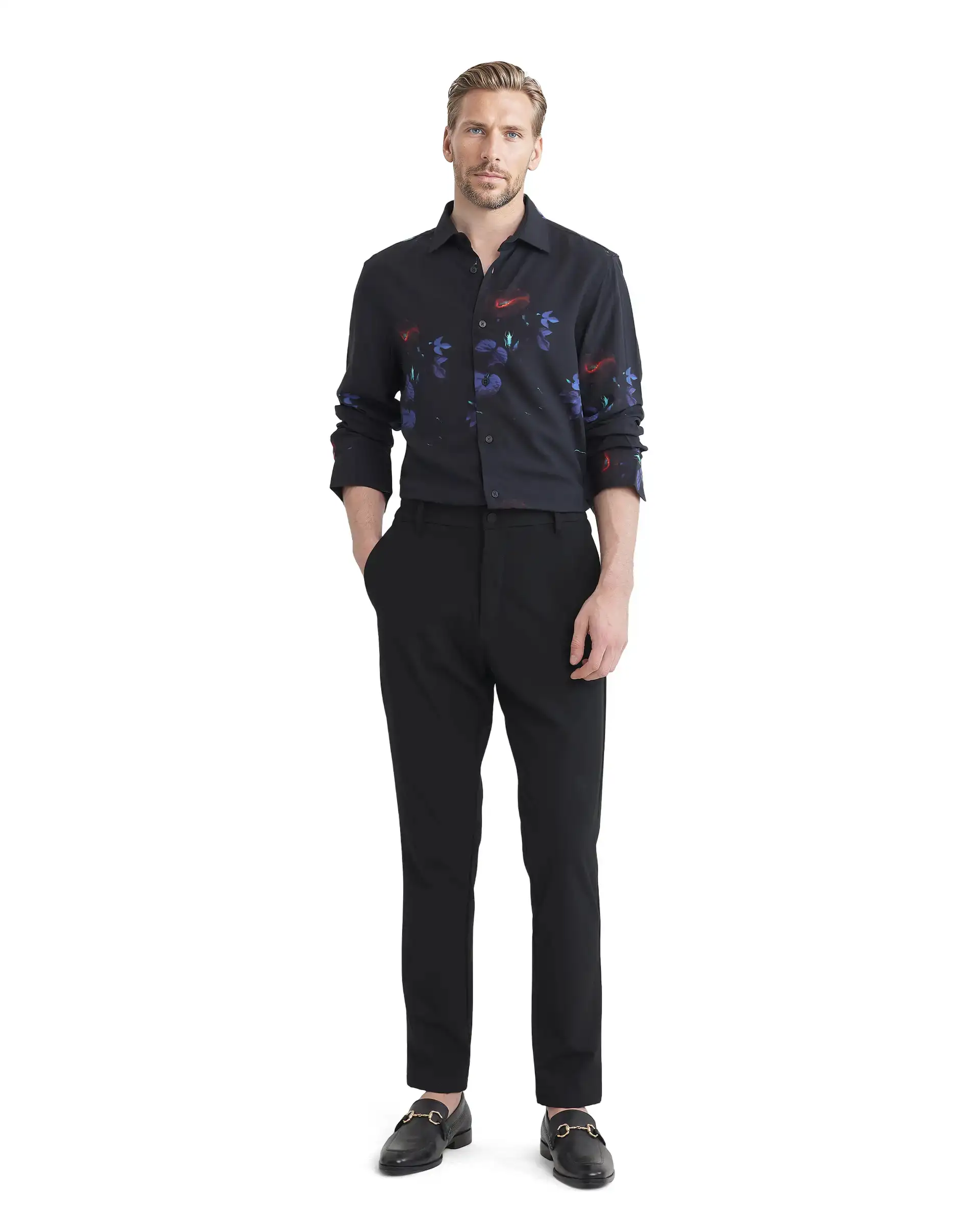 Rare Rabbit Men's Alvata Black Viscose Floral Print Regular Fit Full Sleeve Collared Shirt - Image 2