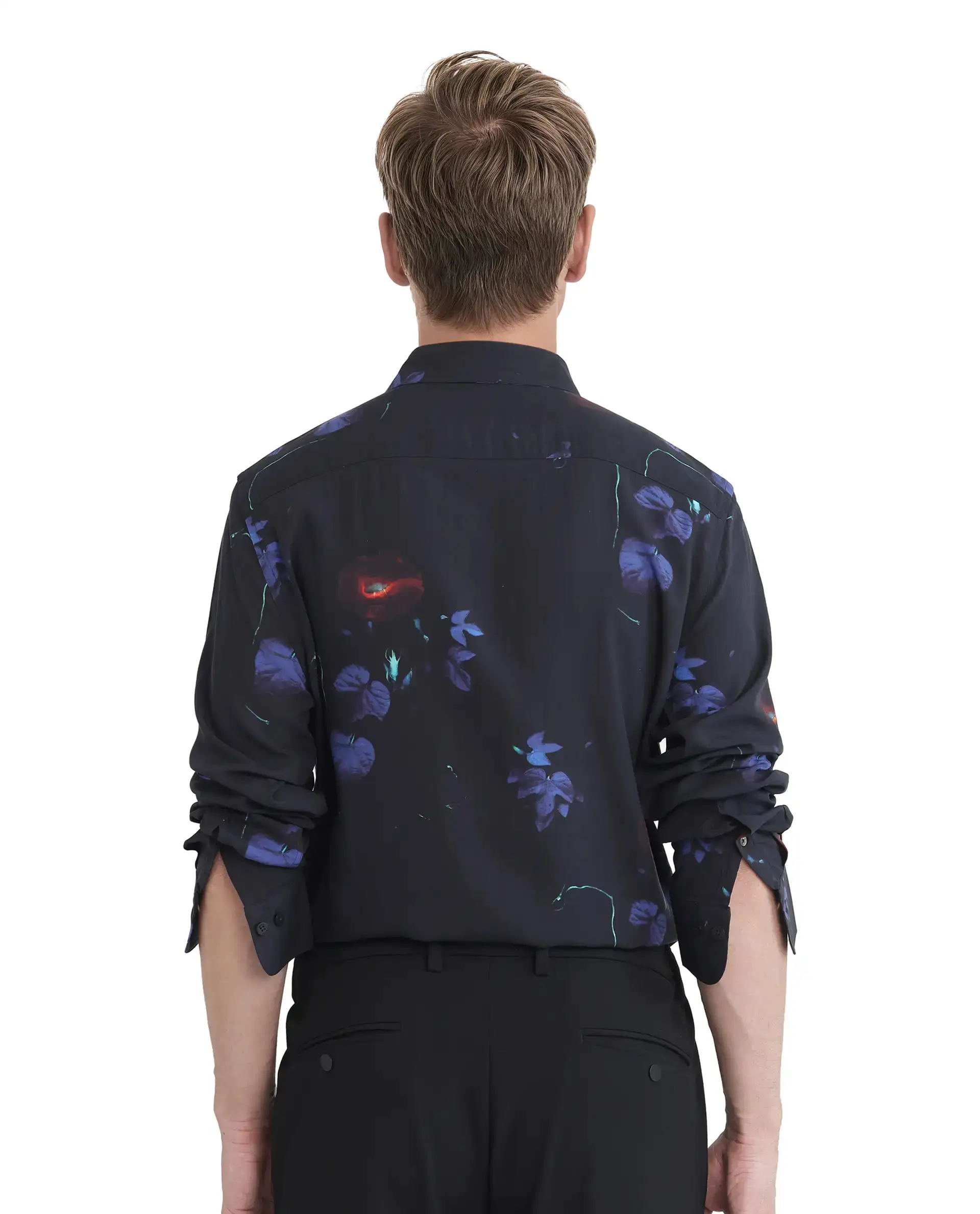 Rare Rabbit Men's Alvata Black Viscose Floral Print Regular Fit Full Sleeve Collared Shirt - Image 4