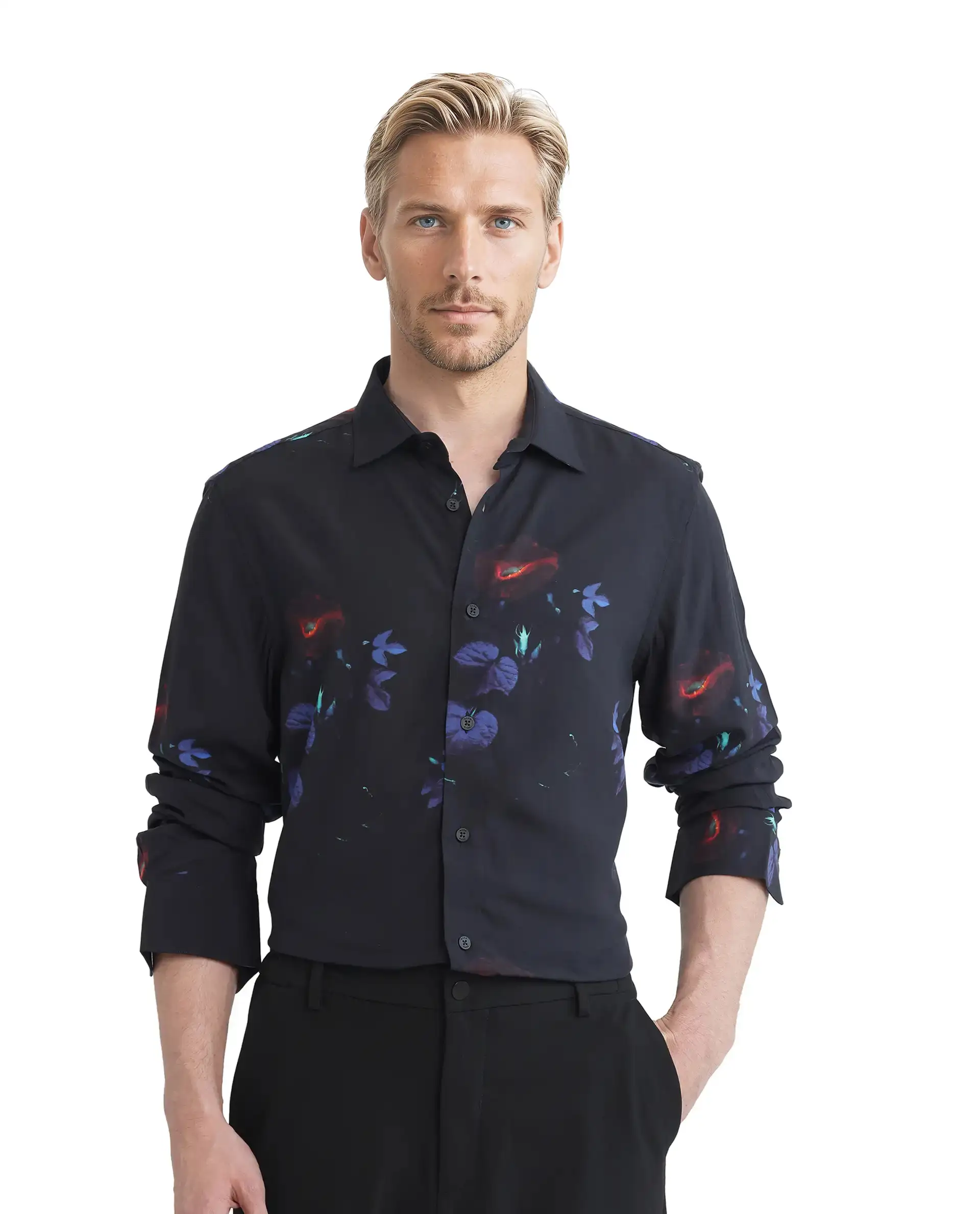 Rare Rabbit Men's Alvata Black Viscose Floral Print Regular Fit Full Sleeve Collared Shirt - Image 5