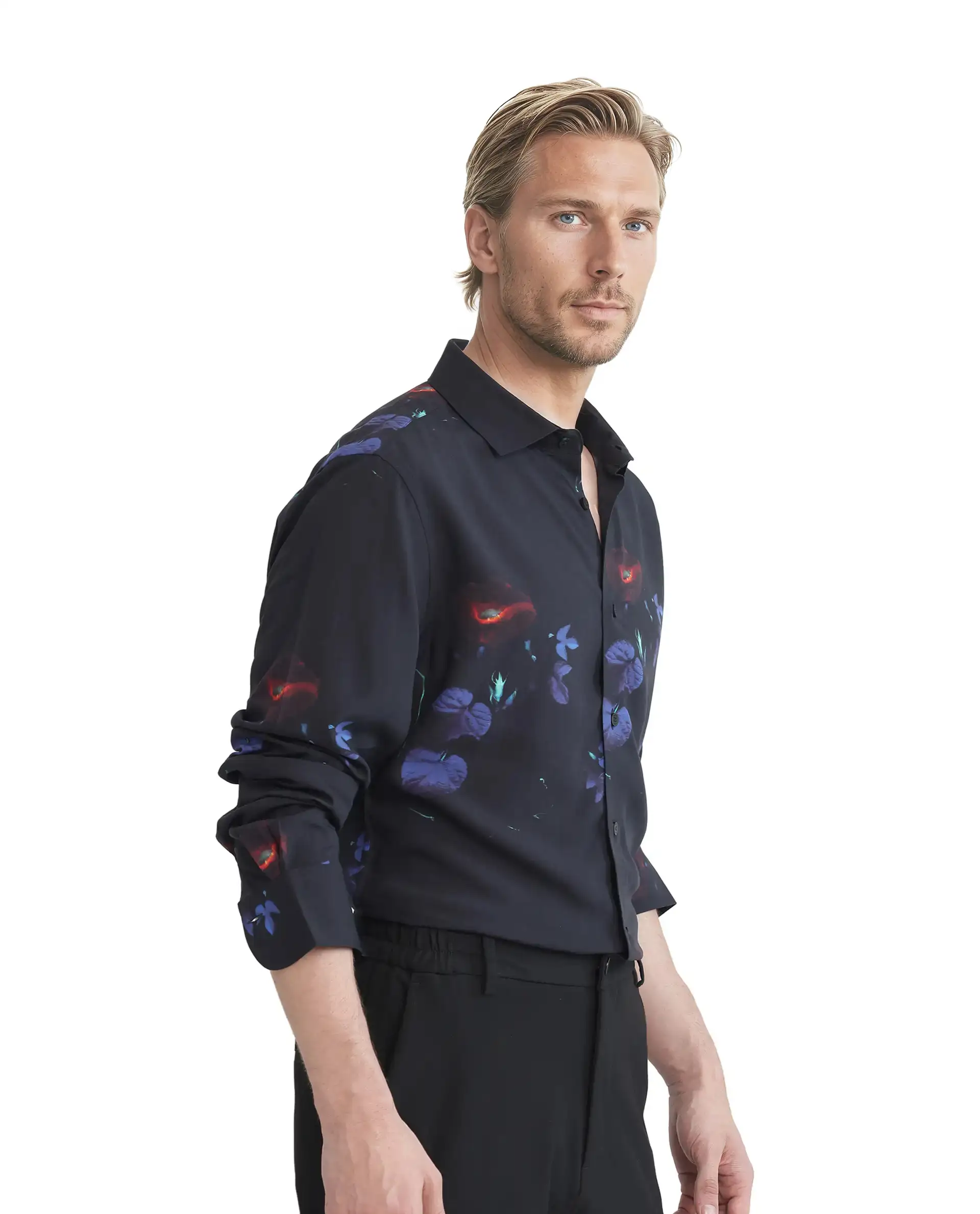 Rare Rabbit Men's Alvata Black Viscose Floral Print Regular Fit Full Sleeve Collared Shirt - Image 6