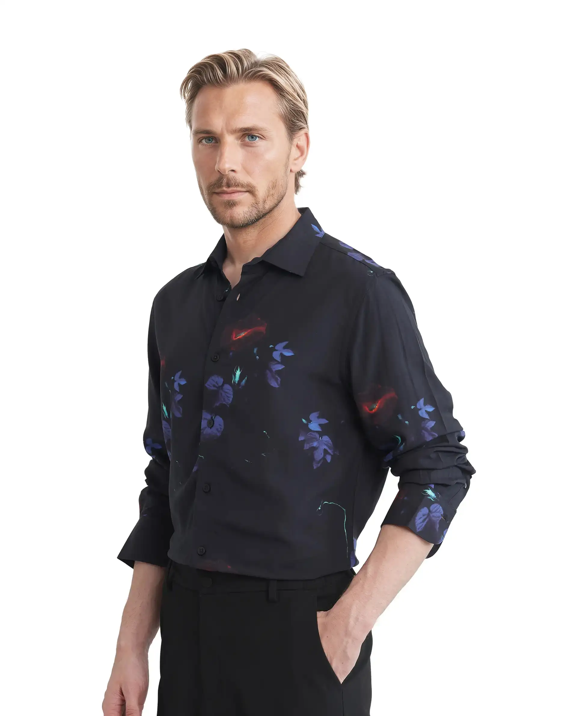 Rare Rabbit Men's Alvata Black Viscose Floral Print Regular Fit Full Sleeve Collared Shirt - Image 7