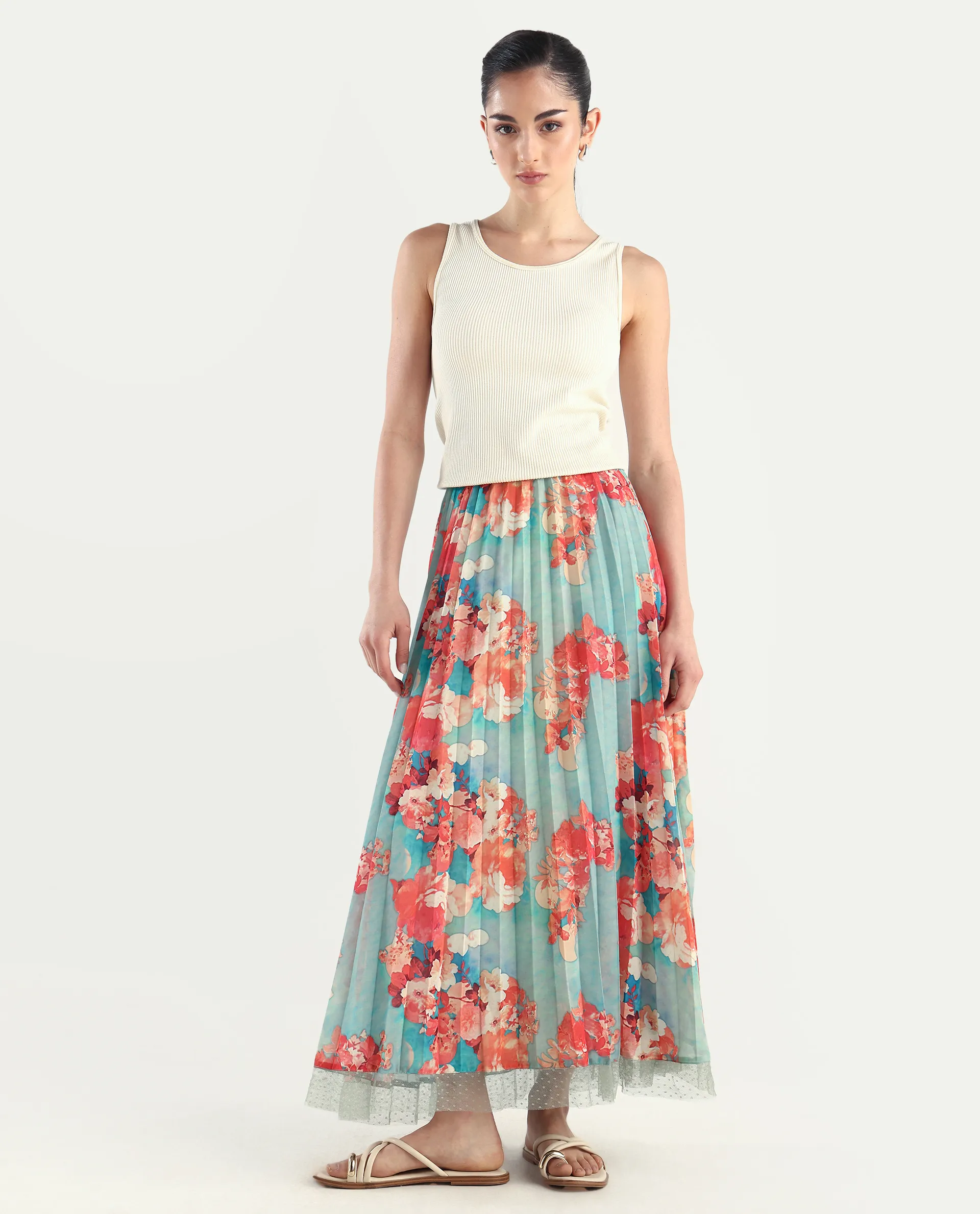 Rareism Women's Alvia Multi Polyester Floral Print Ankle Length Flared Skirt - Image 3