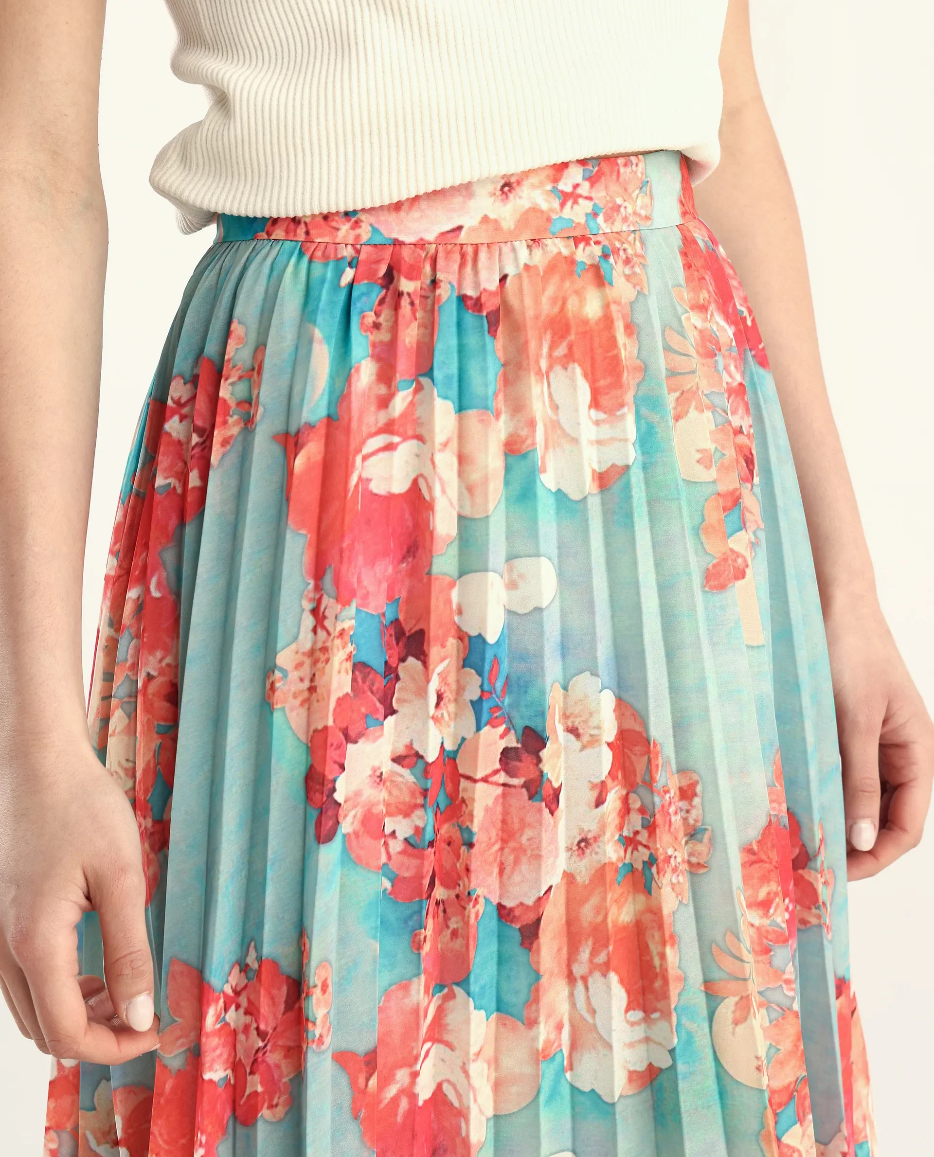 Rareism Women's Alvia Multi Polyester Floral Print Ankle Length Flared Skirt - Image 4
