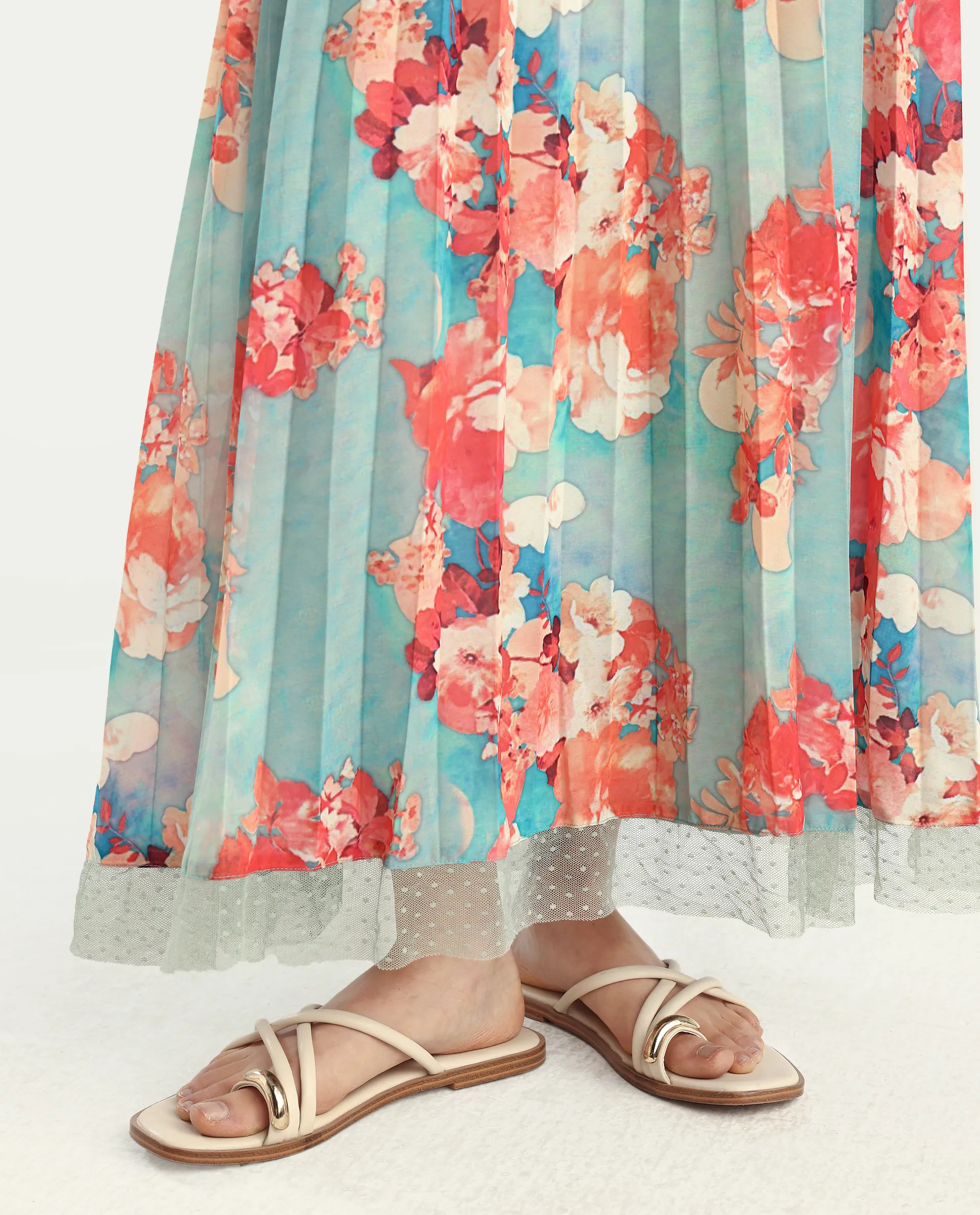 Rareism Women's Alvia Multi Polyester Floral Print Ankle Length Flared Skirt - Image 6