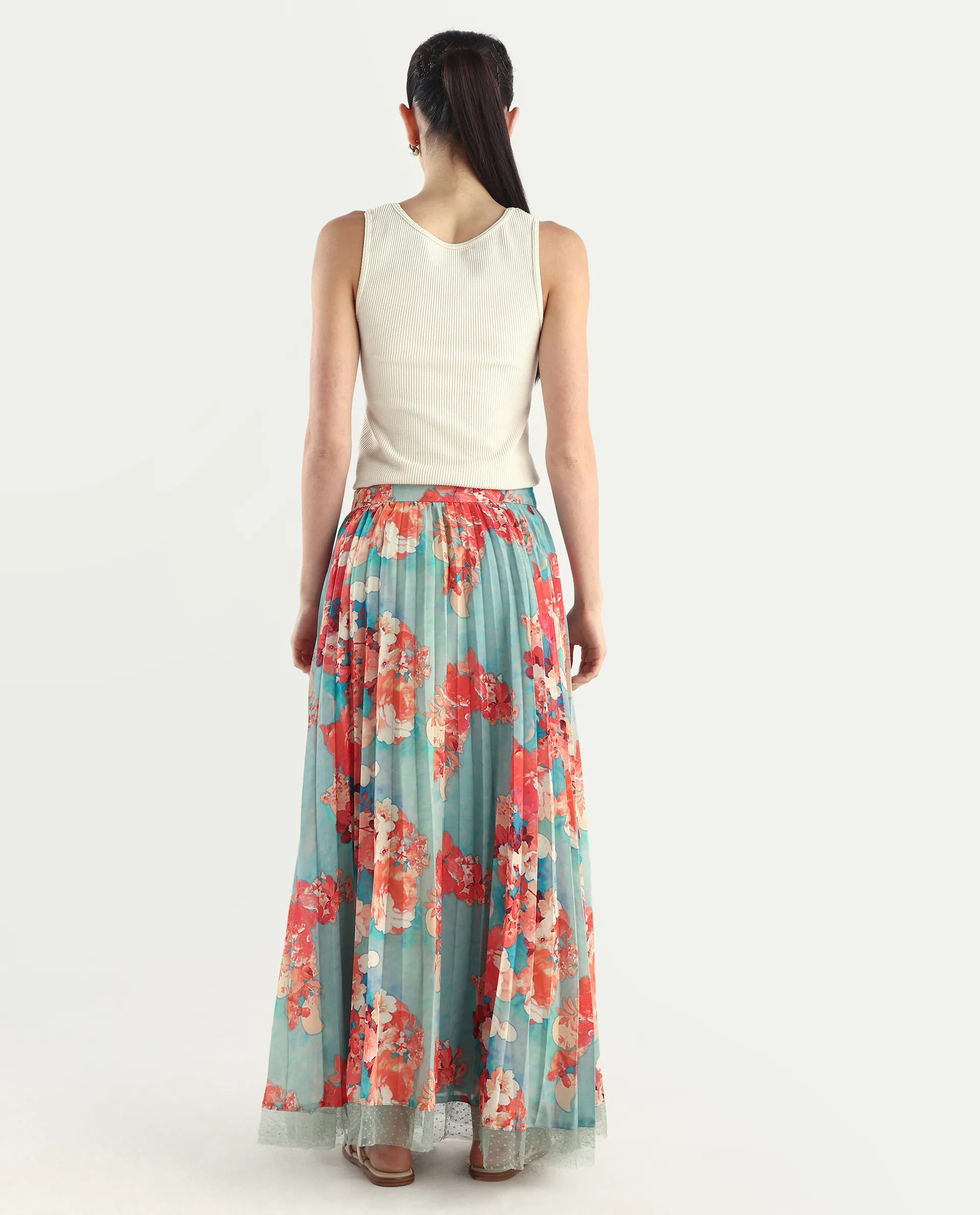 Rareism Women's Alvia Multi Polyester Floral Print Ankle Length Flared Skirt - Image 9