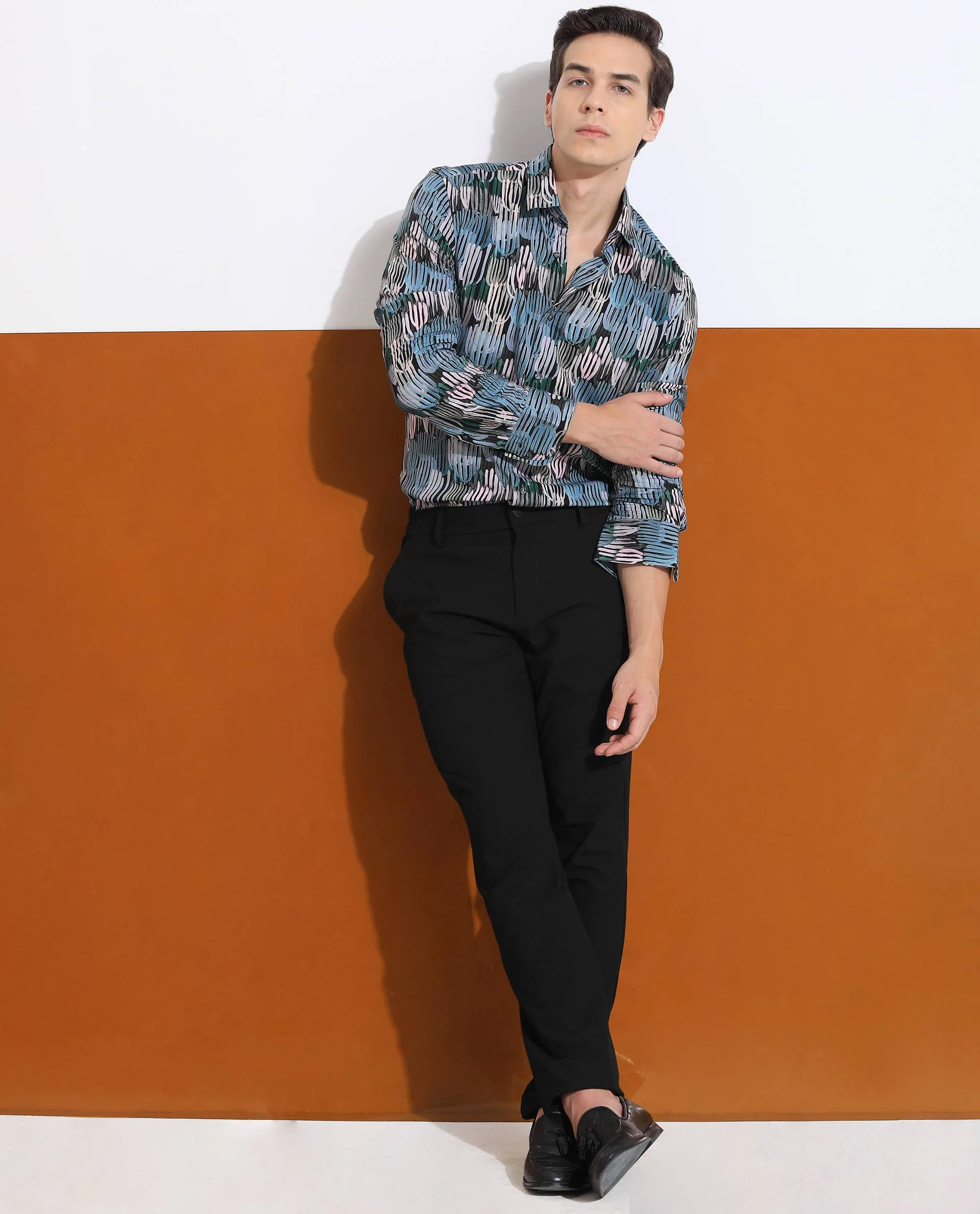 Rare Rabbit Men's Alvin Black Viscose Abstract Print Regular Fit Full Sleeve Collared Shirt - Image 3
