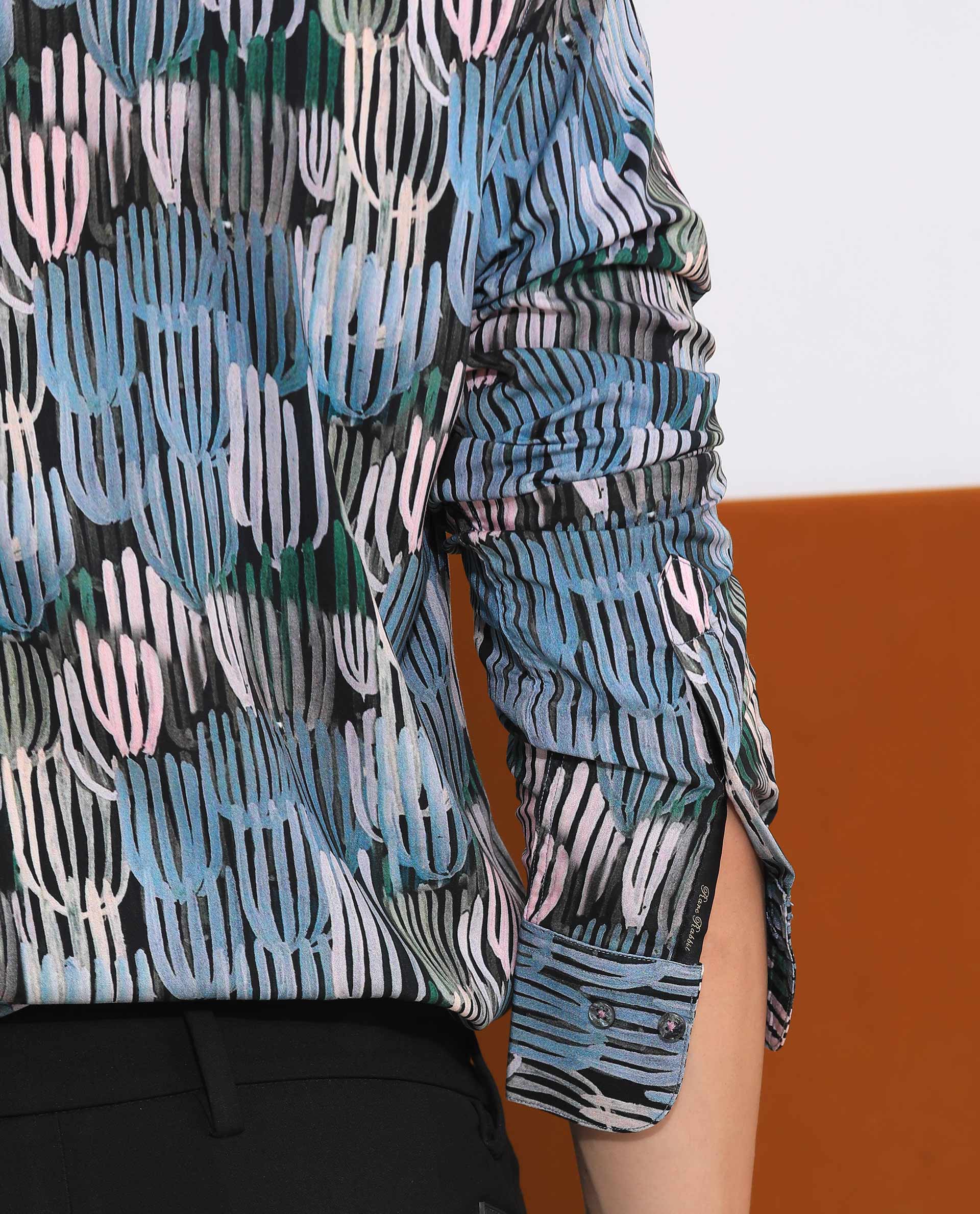 Rare Rabbit Men's Alvin Black Viscose Abstract Print Regular Fit Full Sleeve Collared Shirt - Image 6