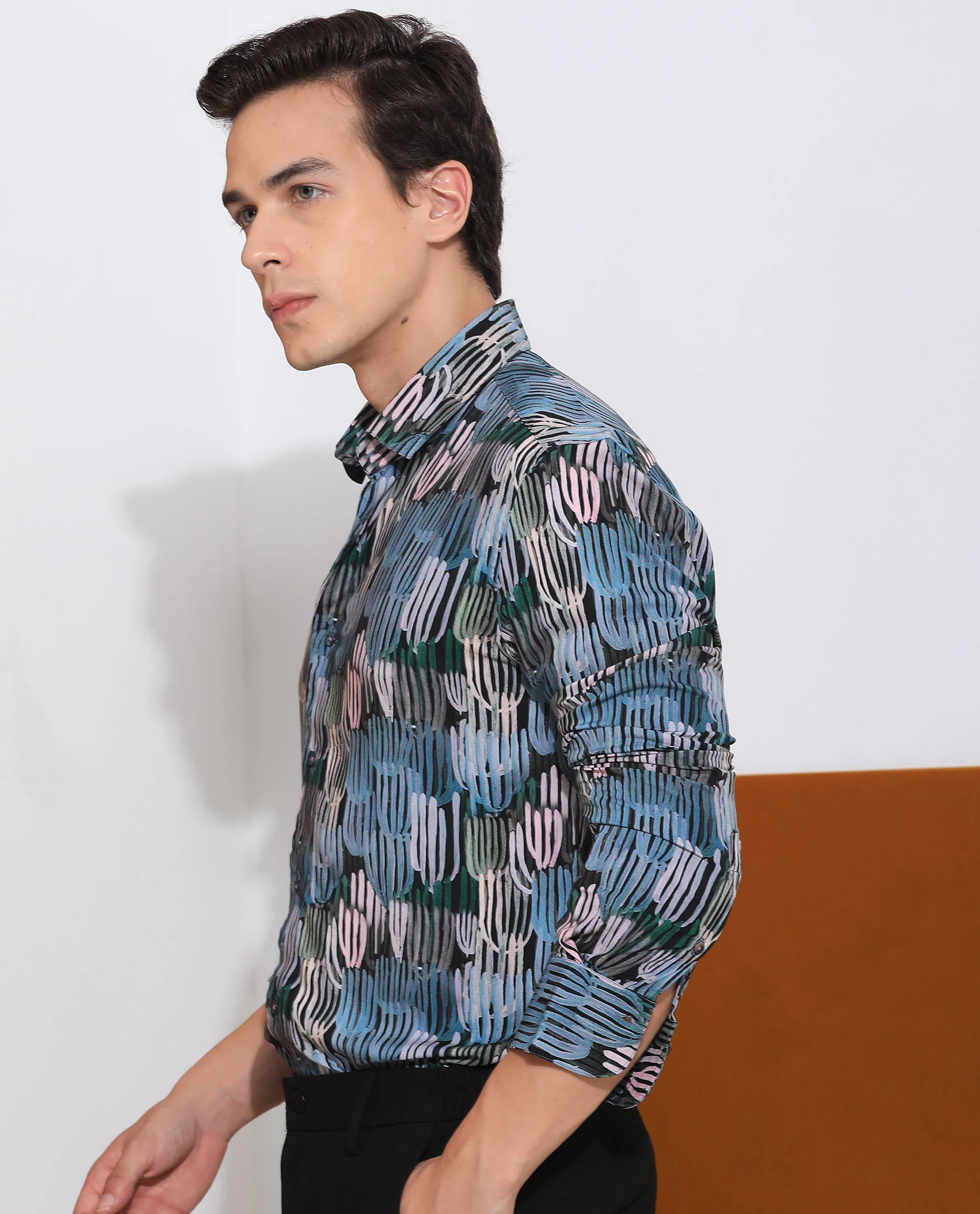 Rare Rabbit Men's Alvin Black Viscose Abstract Print Regular Fit Full Sleeve Collared Shirt - Image 8