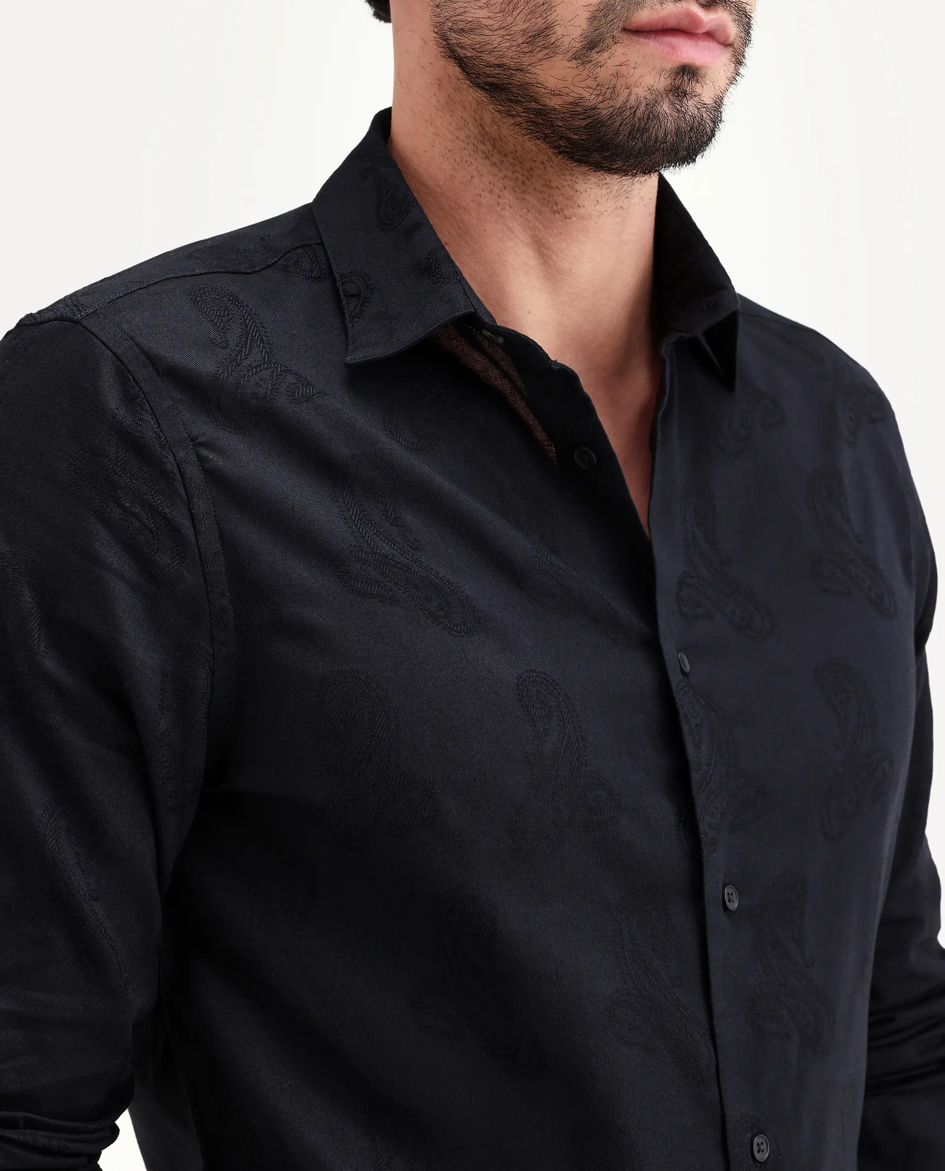 Rare Rabbit Men's Alvo Black Viscose Blend Fabric Full Sleeve Spread Collar Regular Fit Jacquard Shirt - Image 3
