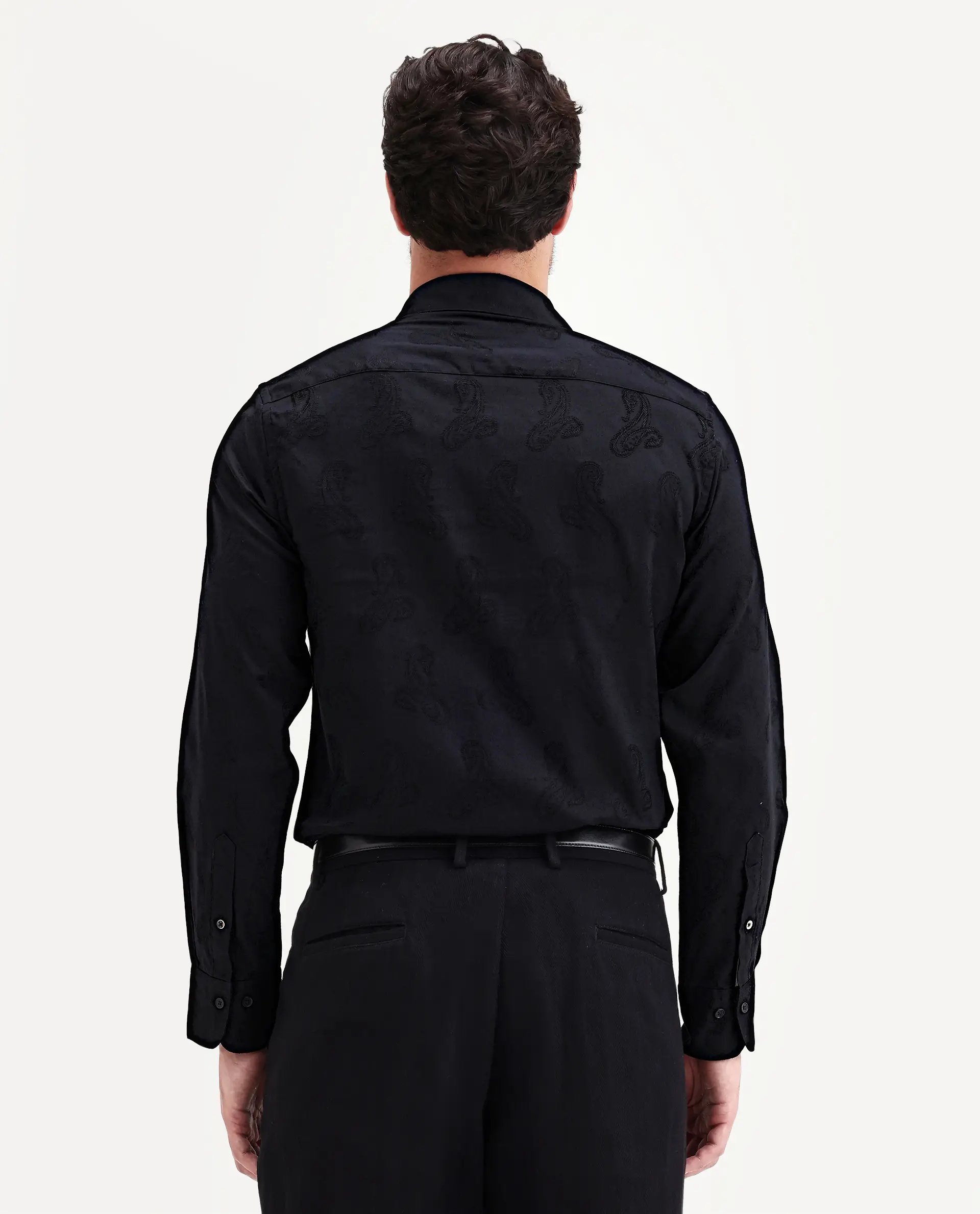 Rare Rabbit Men's Alvo Black Viscose Blend Fabric Full Sleeve Spread Collar Regular Fit Jacquard Shirt - Image 6