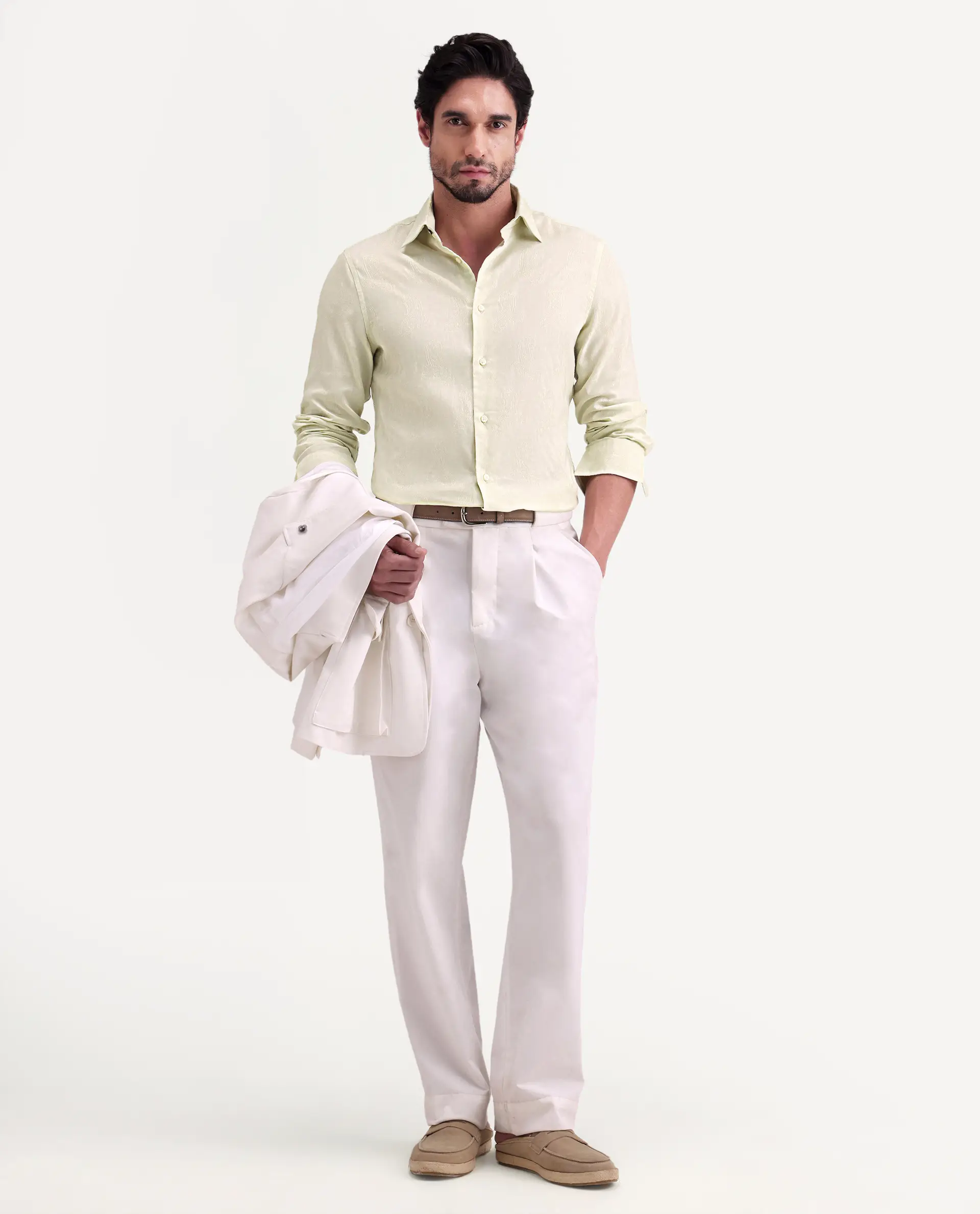 Rare Rabbit Men's Alvo Pastel Green Viscose Blend Fabric Full Sleeve Spread Collar Regular Fit Jacquard Shirt - Image 2