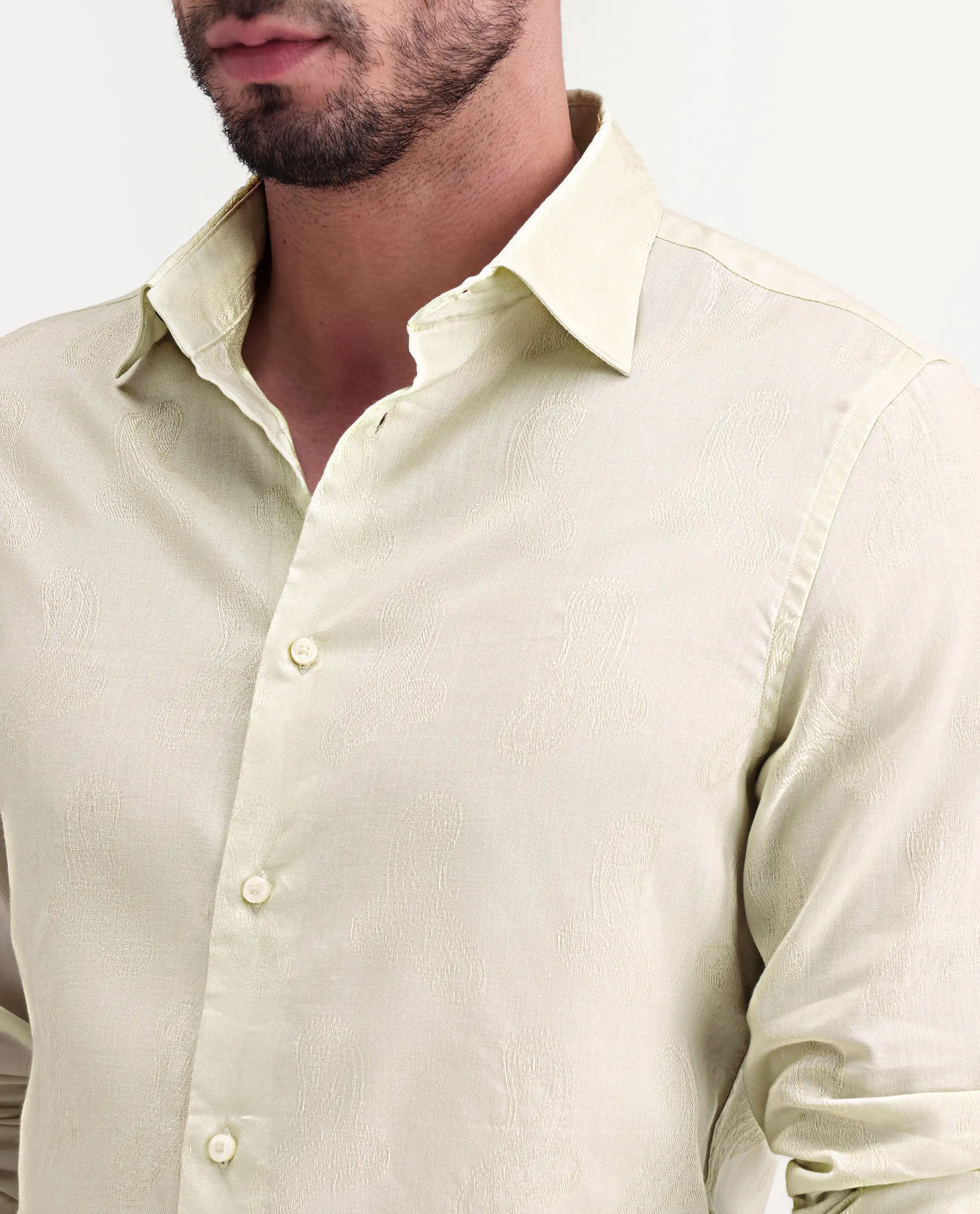 Rare Rabbit Men's Alvo Pastel Green Viscose Blend Fabric Full Sleeve Spread Collar Regular Fit Jacquard Shirt - Image 3